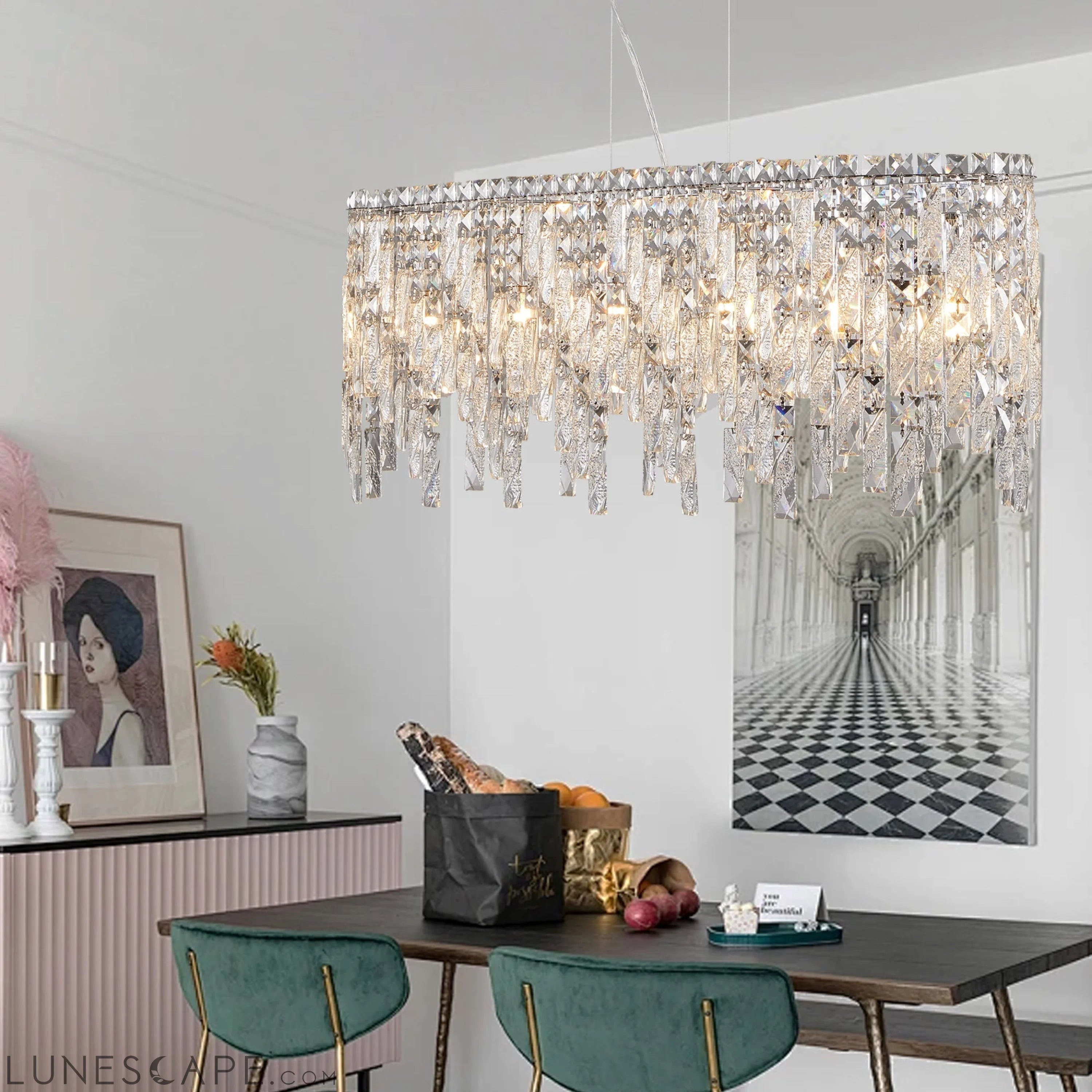 Silver Elegant Oval Crystal Chandelier, Modern Ceiling Light Fixture LUNESCAPE