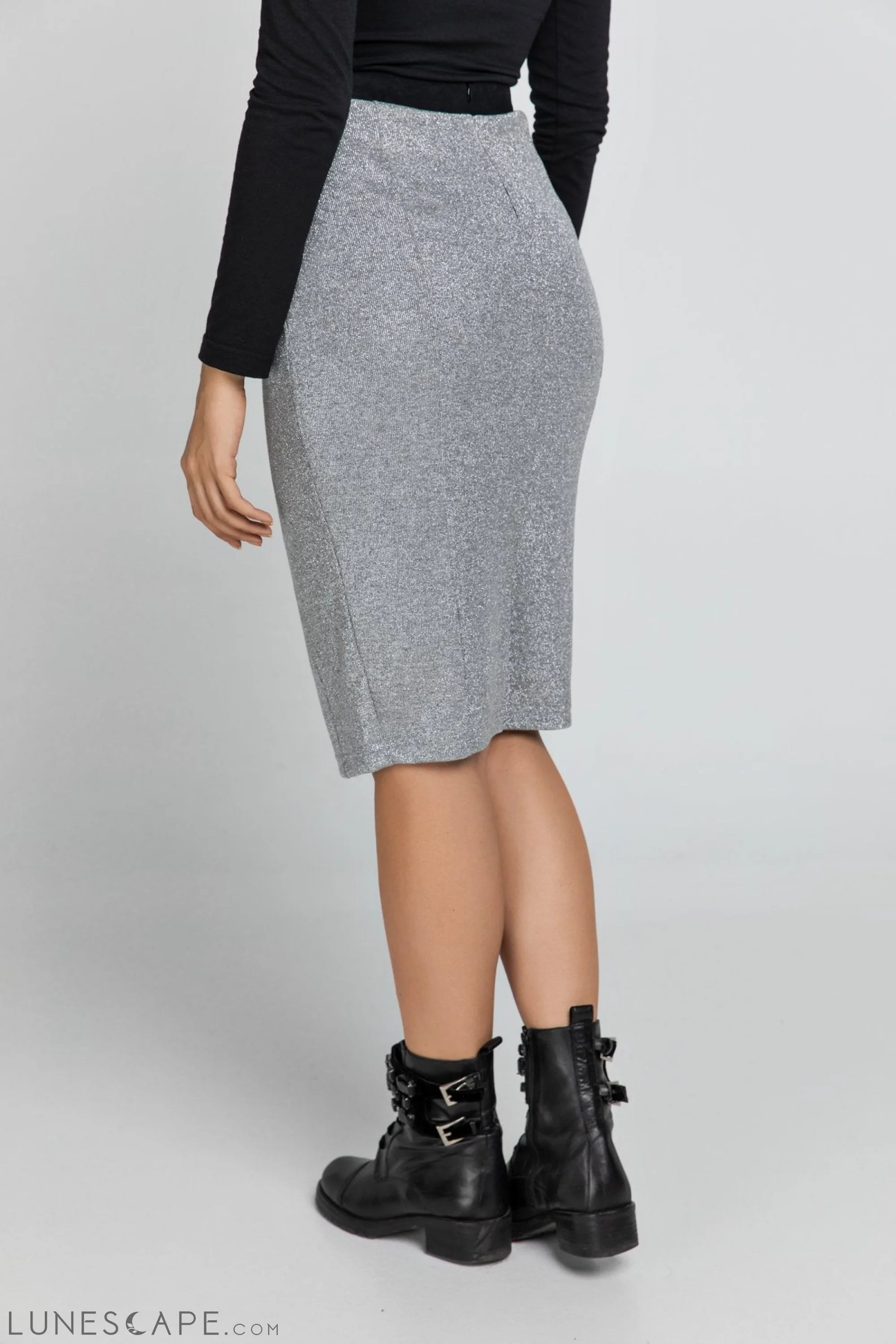 Silver Lurex Pencil Skirt Conquista LUNESCAPE