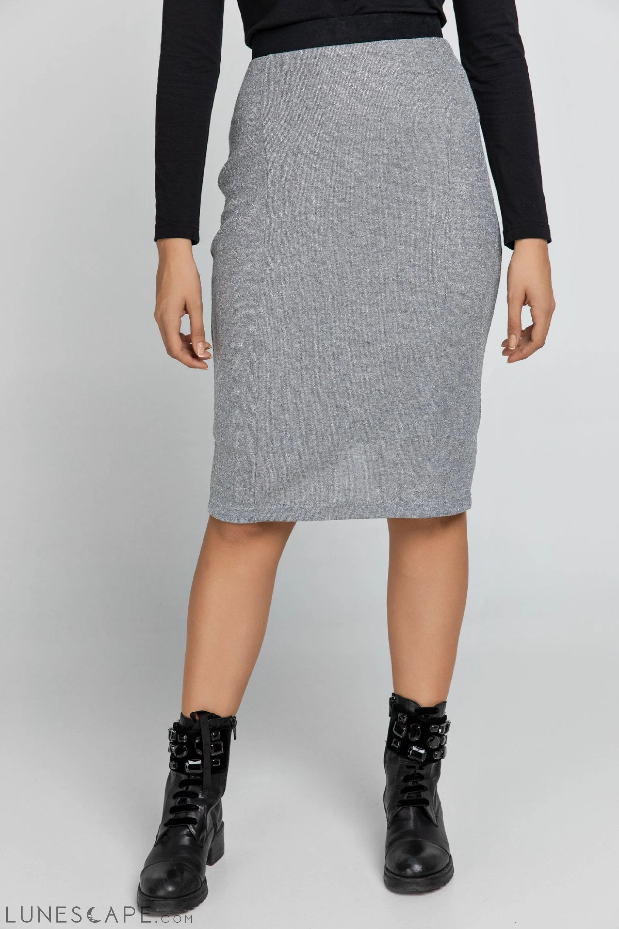 Silver Lurex Pencil Skirt Conquista LUNESCAPE