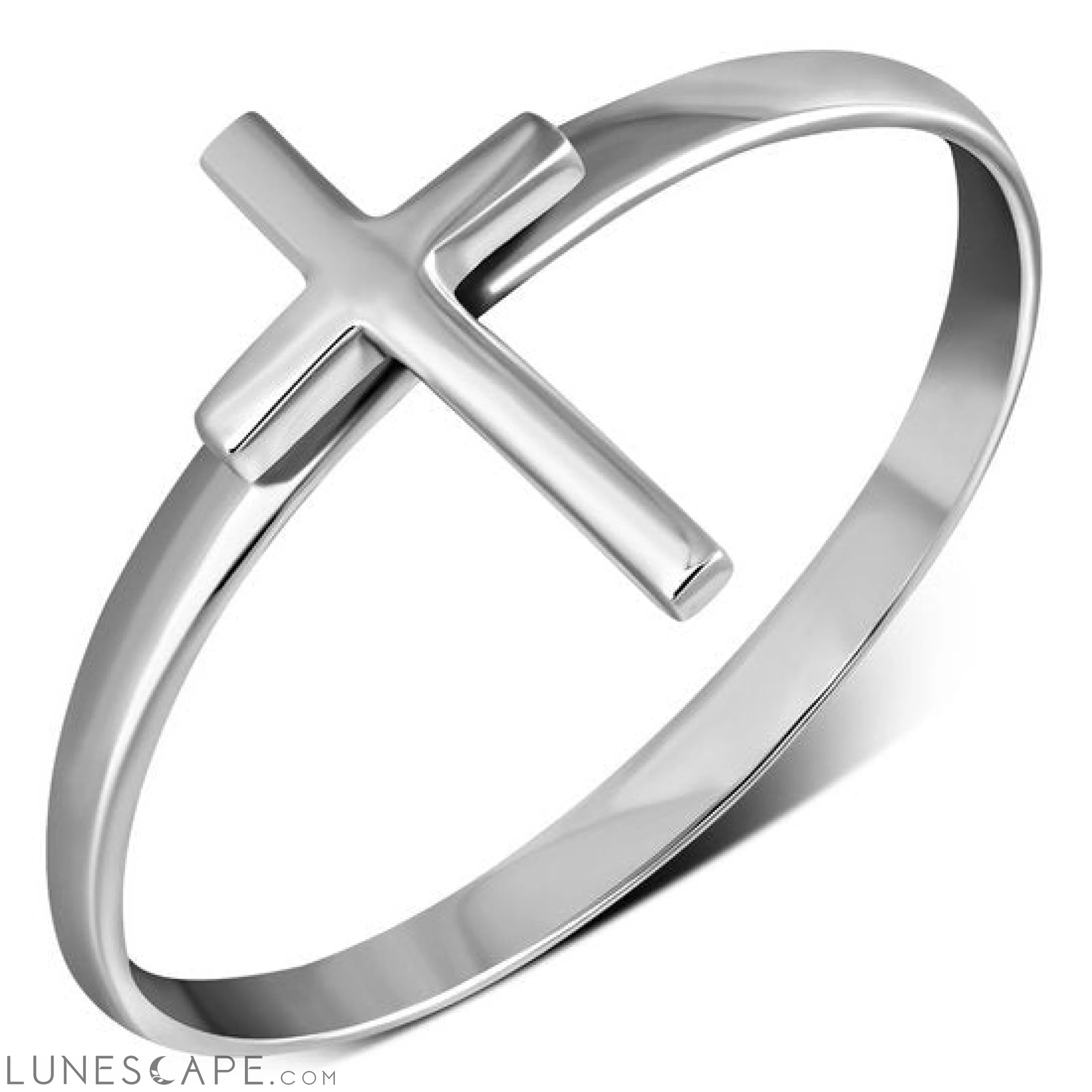 Simple Plain Silver Cross Band Ring LUNESCAPE