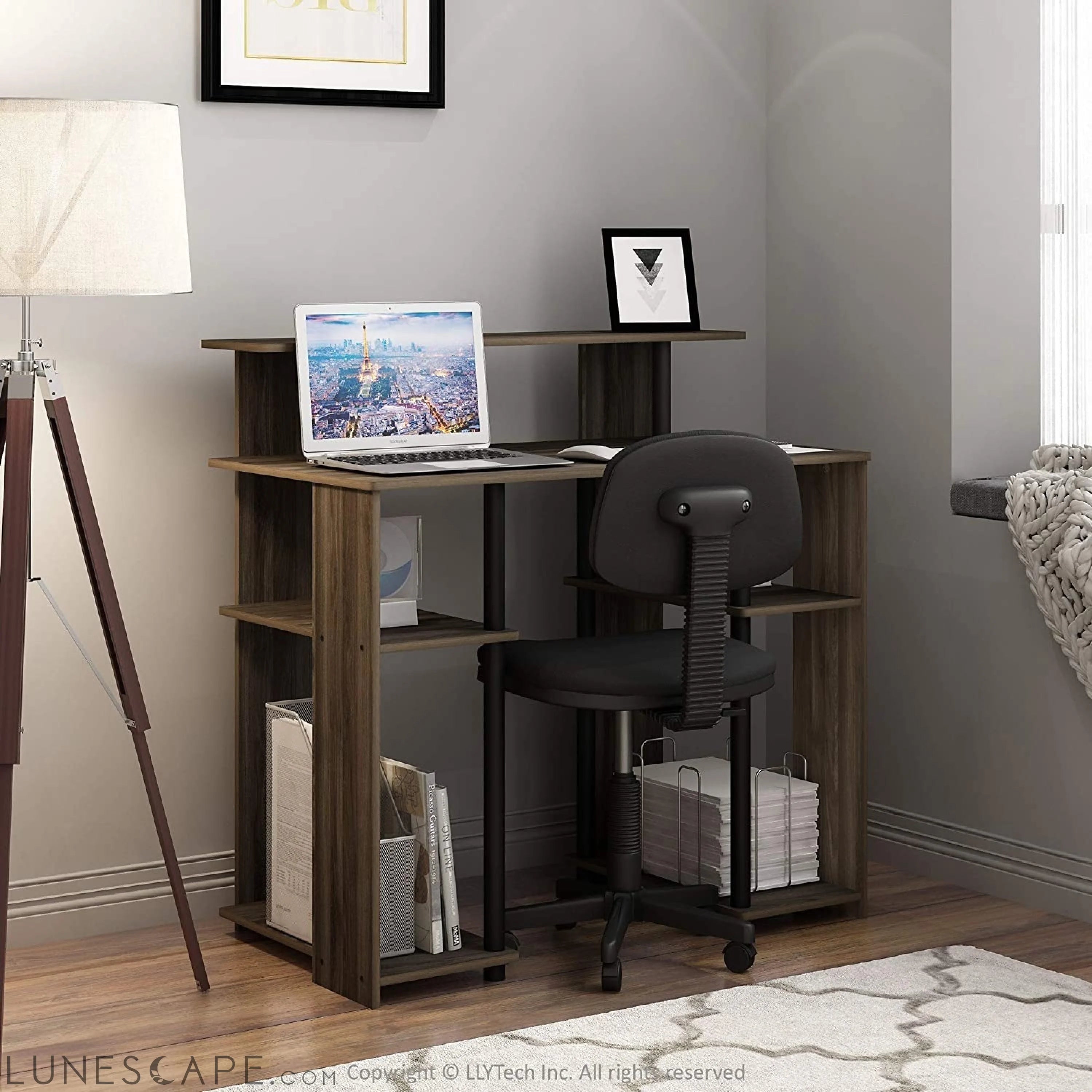 Simple Writing Desk in Walnut/Black Design LUNESCAPE