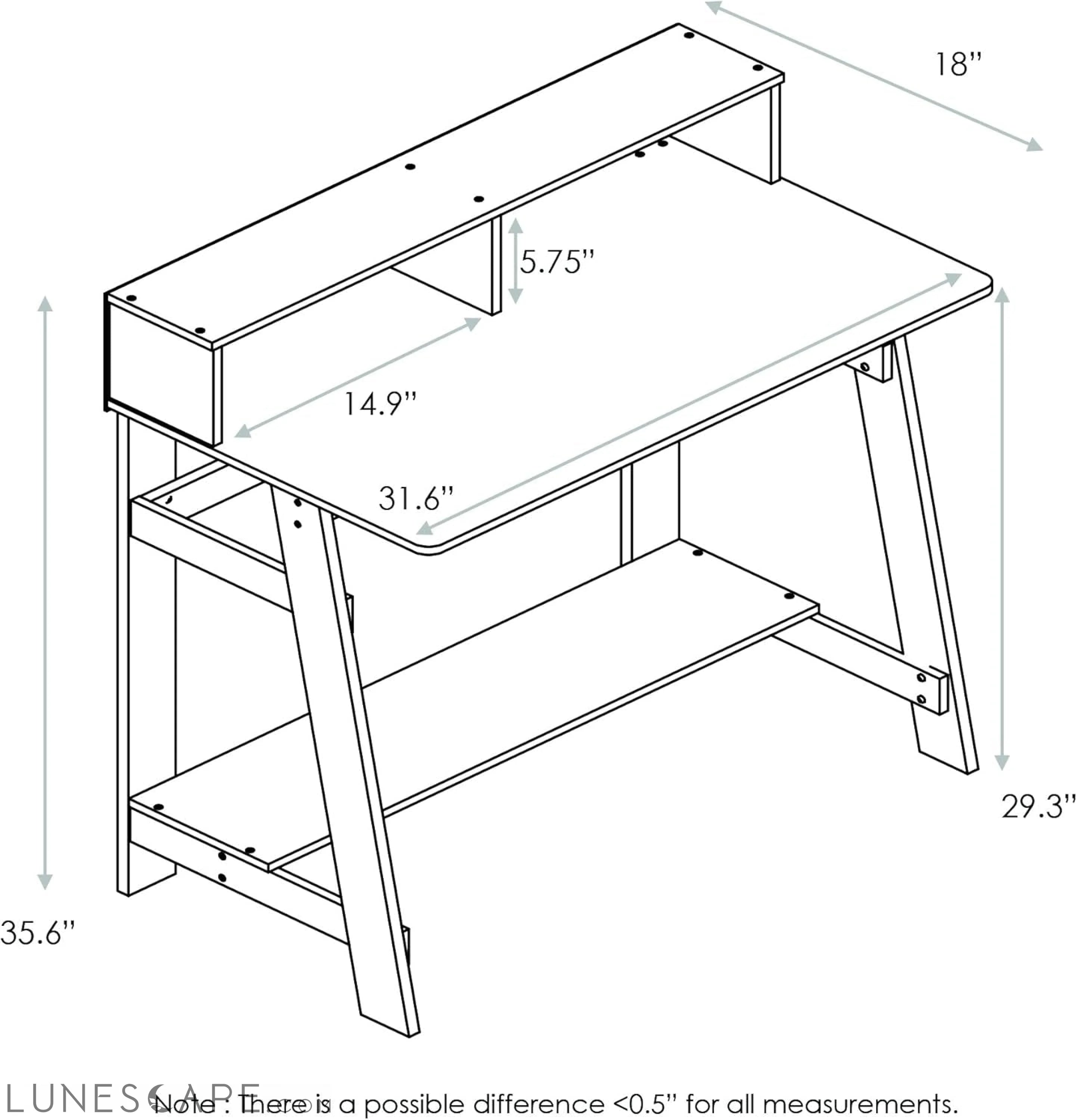 Simplistic a Frame Computer Desk, 17.9"D X 31.6"W X 35.5"H, Columbia LUNESCAPE