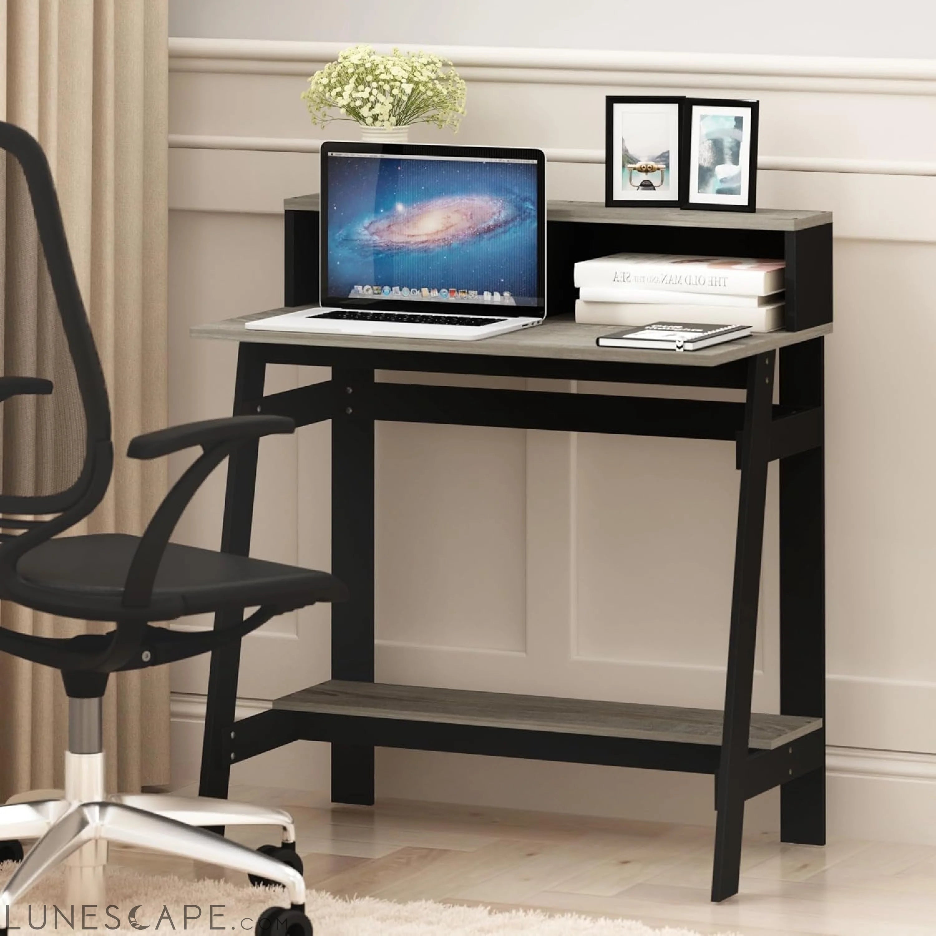 Simplistic a Frame Computer Desk, Black/French Oak Grey LUNESCAPE