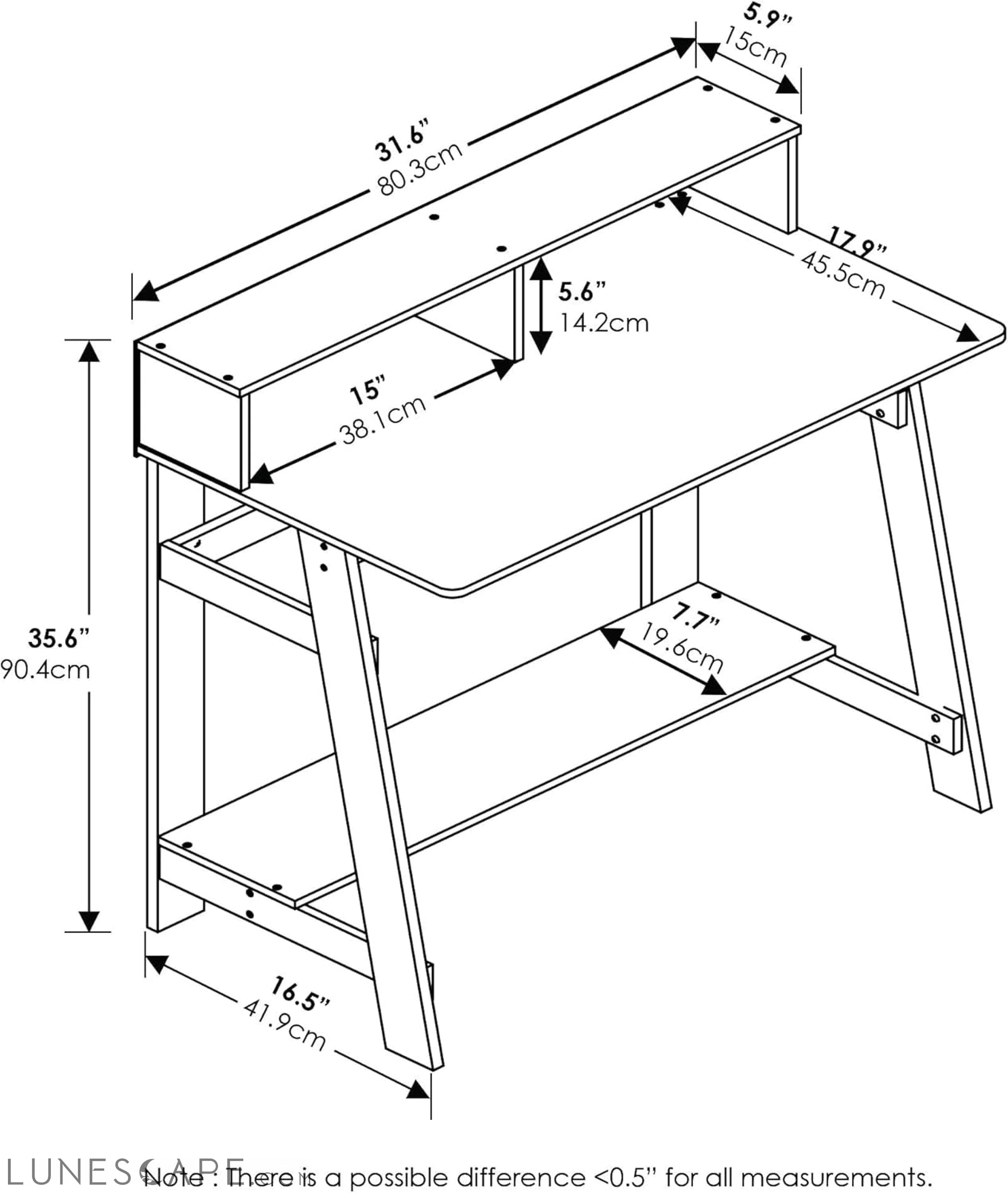 Simplistic a Frame Computer Desk, Black/French Oak Grey LUNESCAPE