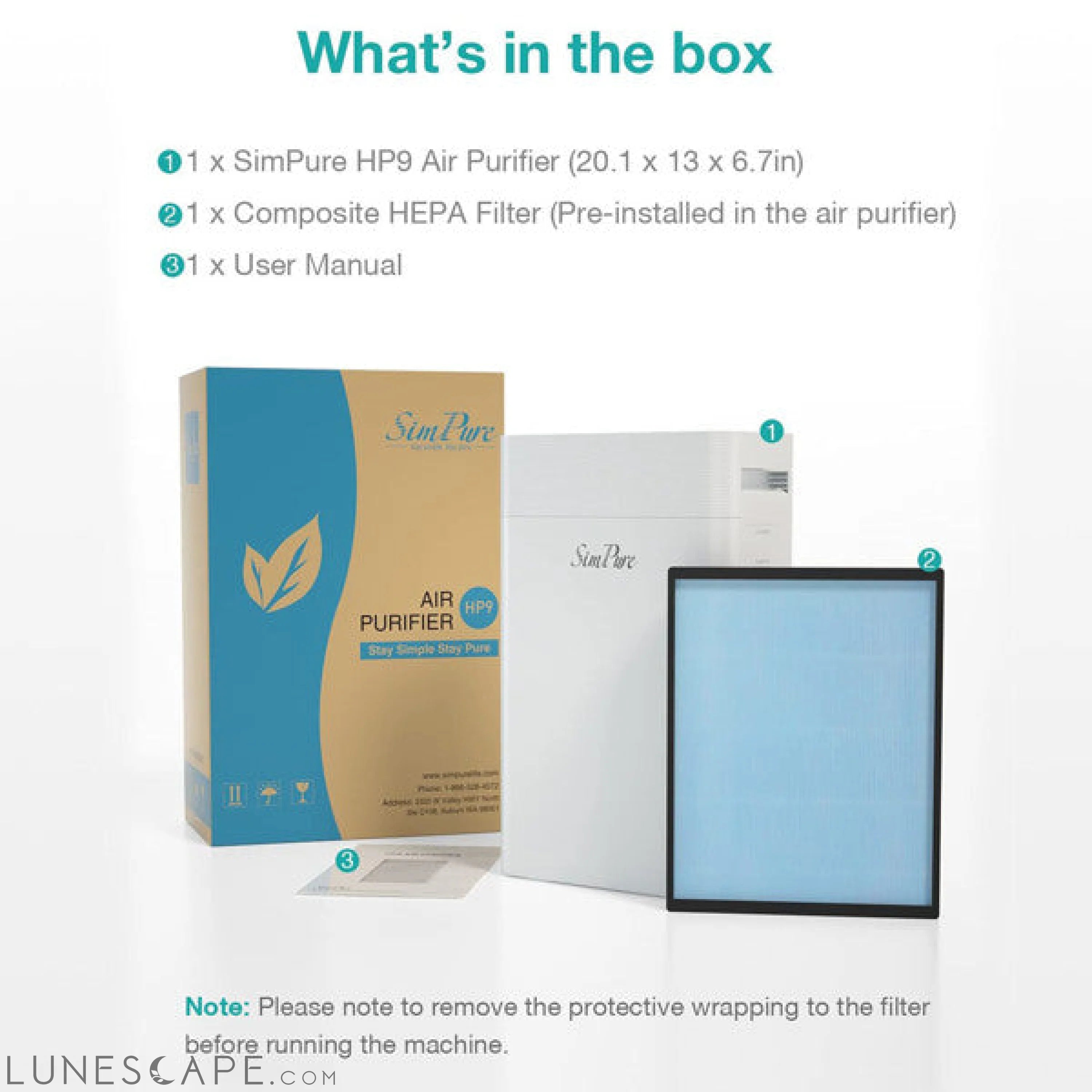 SimPure HP9 Air Purifier True HEPA Filter Air Cleaner LUNESCAPE