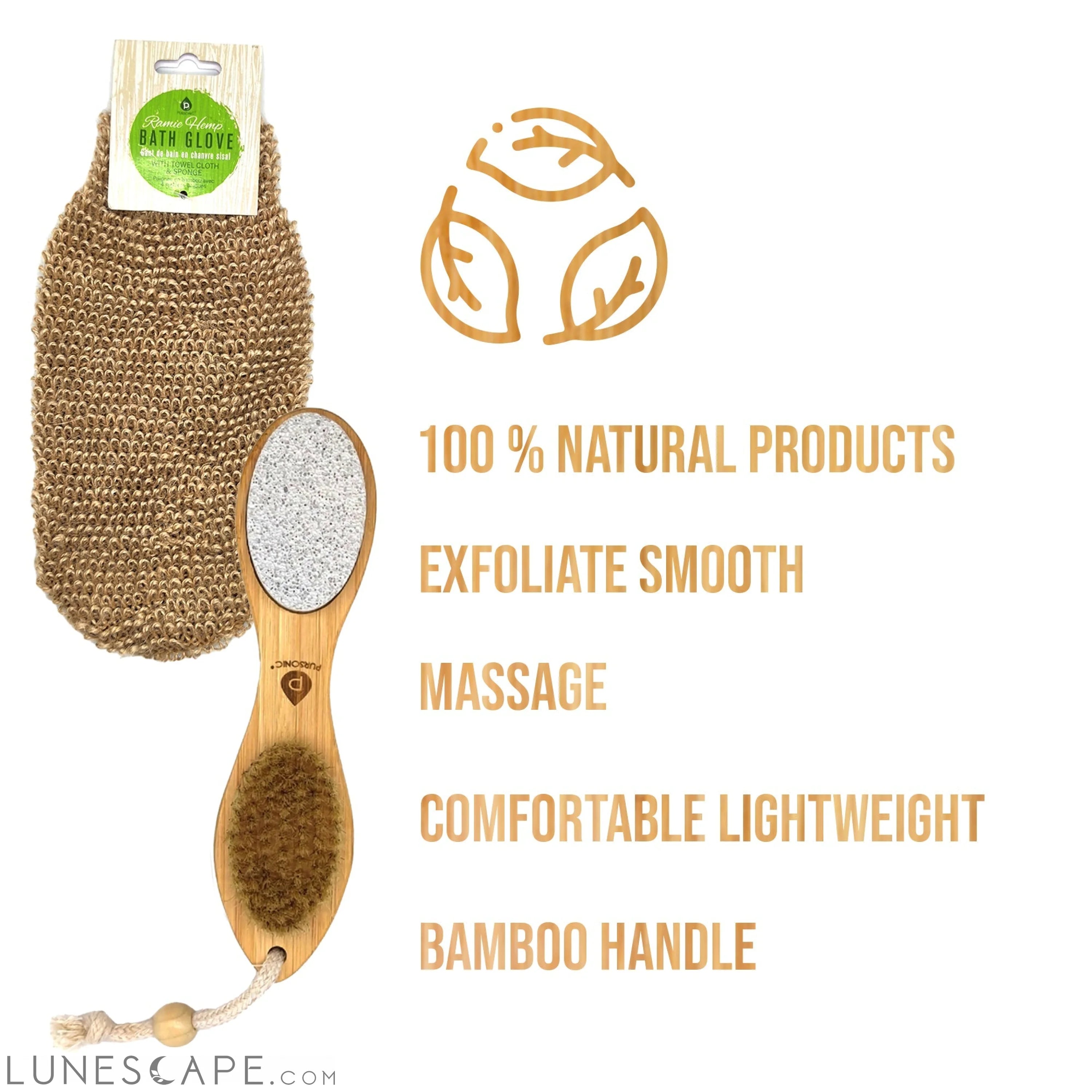 Sisal Hemp Bath Glove, Pack of 2, and 4-in-1 Foot Scrubber Bundle LUNESCAPE