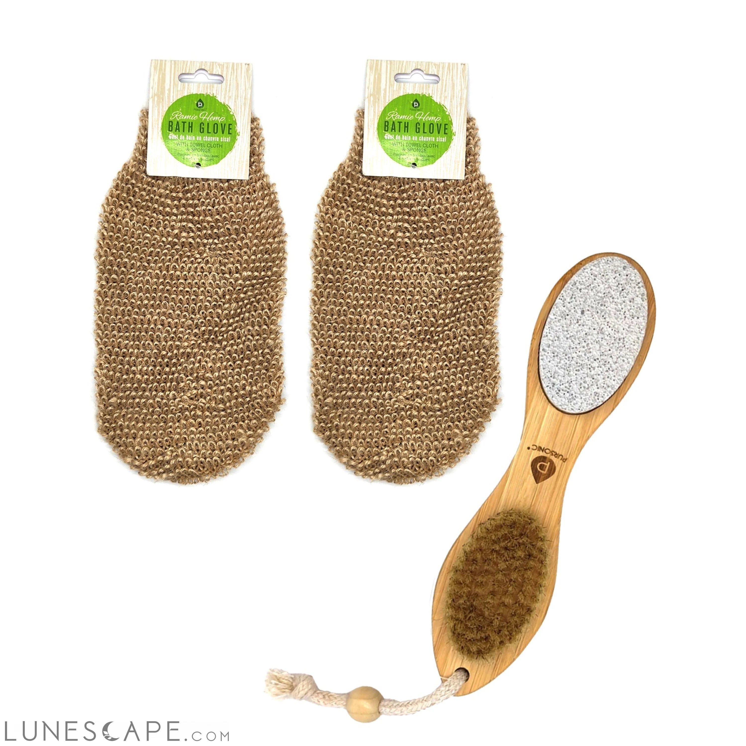 Sisal Hemp Bath Glove, Pack of 2, and 4-in-1 Foot Scrubber Bundle LUNESCAPE