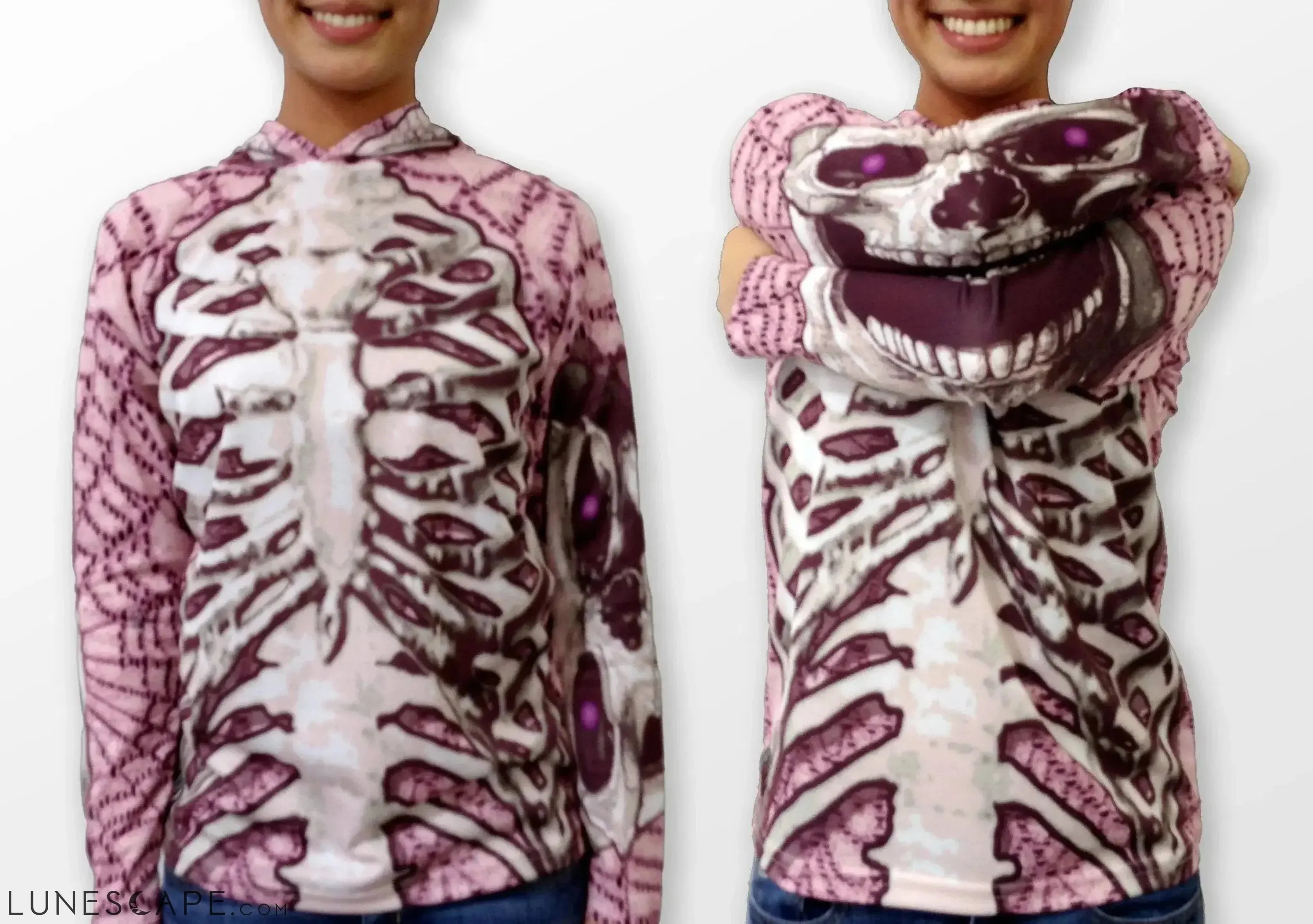 SKELETON in PINK Hoodie Chomp Shirt by MOUTHMAN® LUNESCAPE