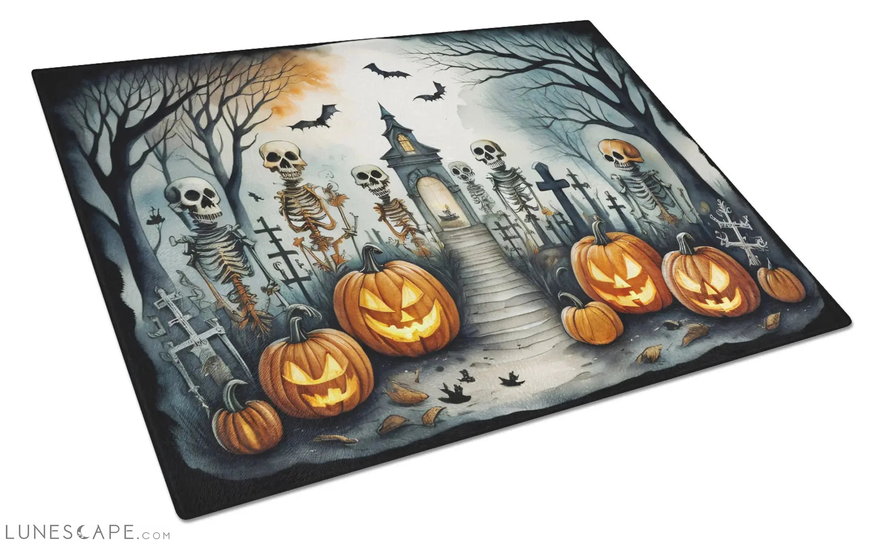 Skeleton Spooky Halloween Glass Cutting Board LUNESCAPE