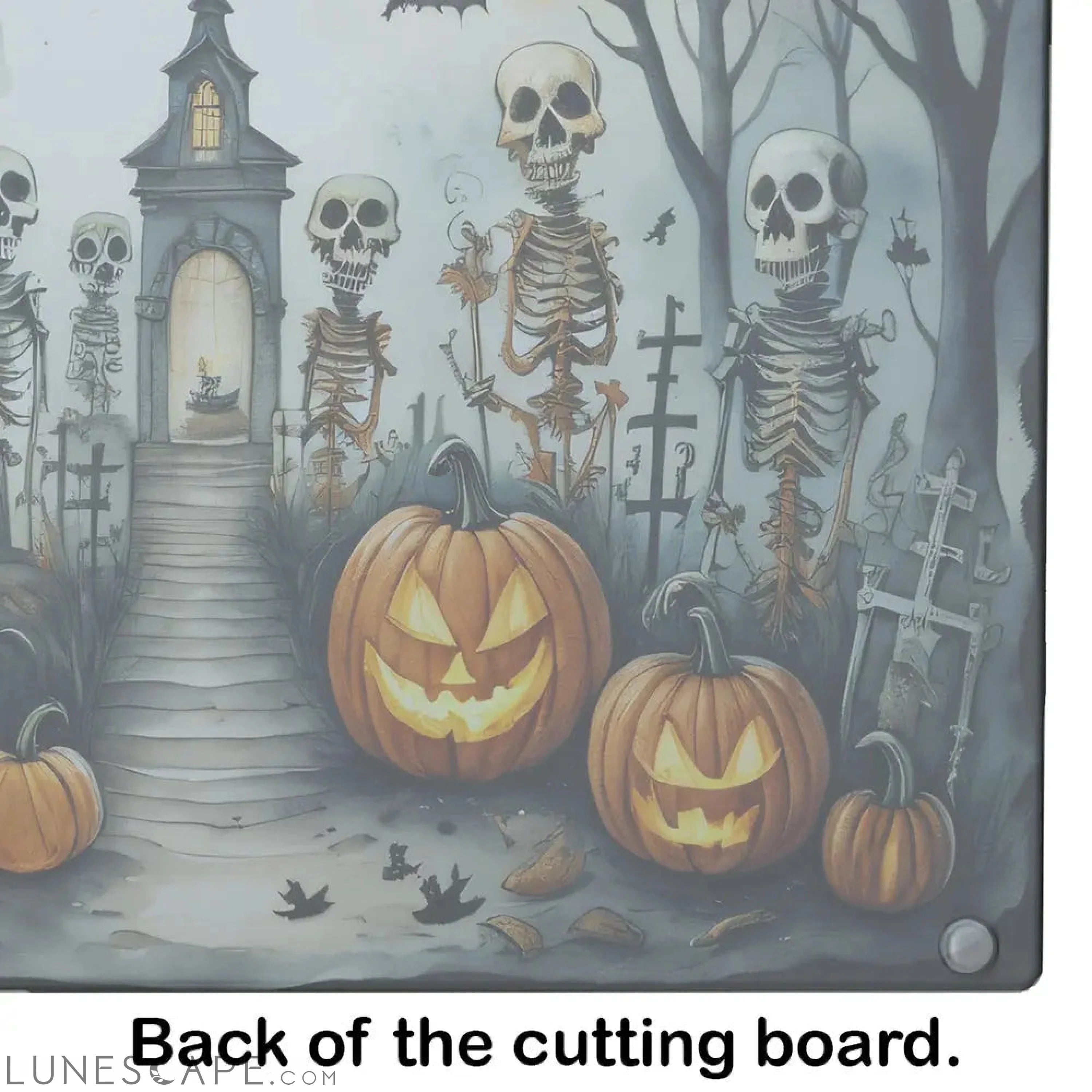 Skeleton Spooky Halloween Glass Cutting Board LUNESCAPE