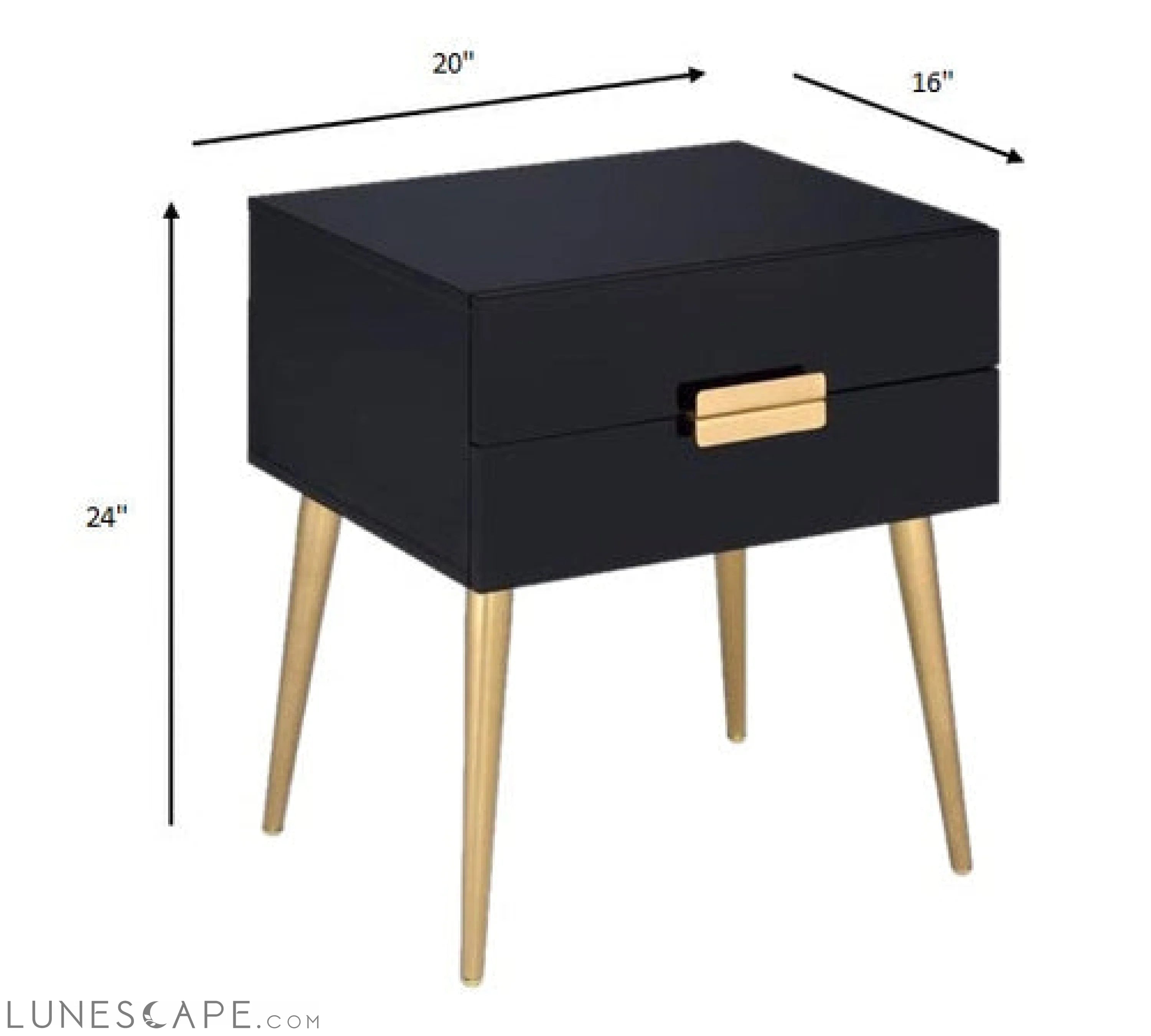 Sleek Black And Gold Two Drawer End Table LUNESCAPE