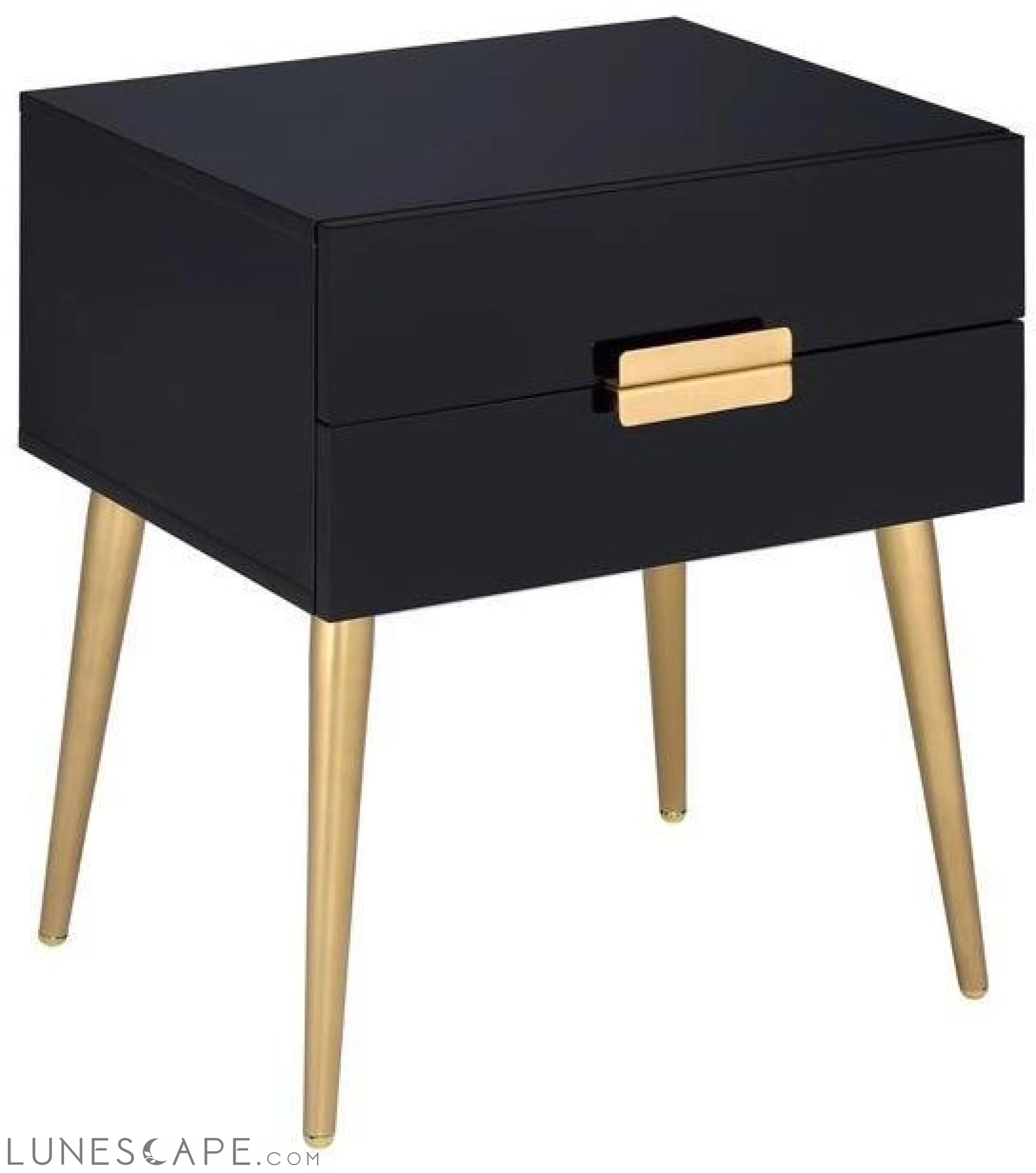 Sleek Black And Gold Two Drawer End Table LUNESCAPE