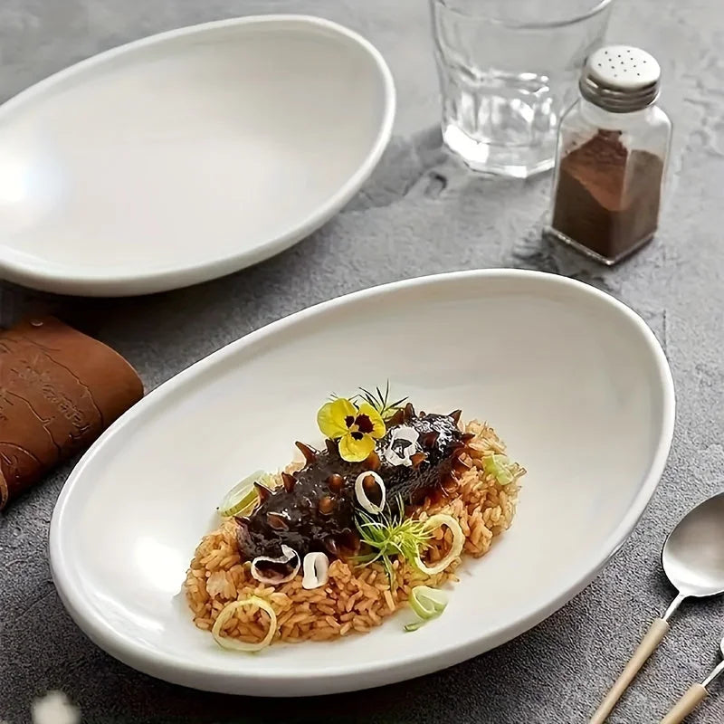 Sleek Oval Ceramic Plate Perfect for Any Meal LUNESCAPE
