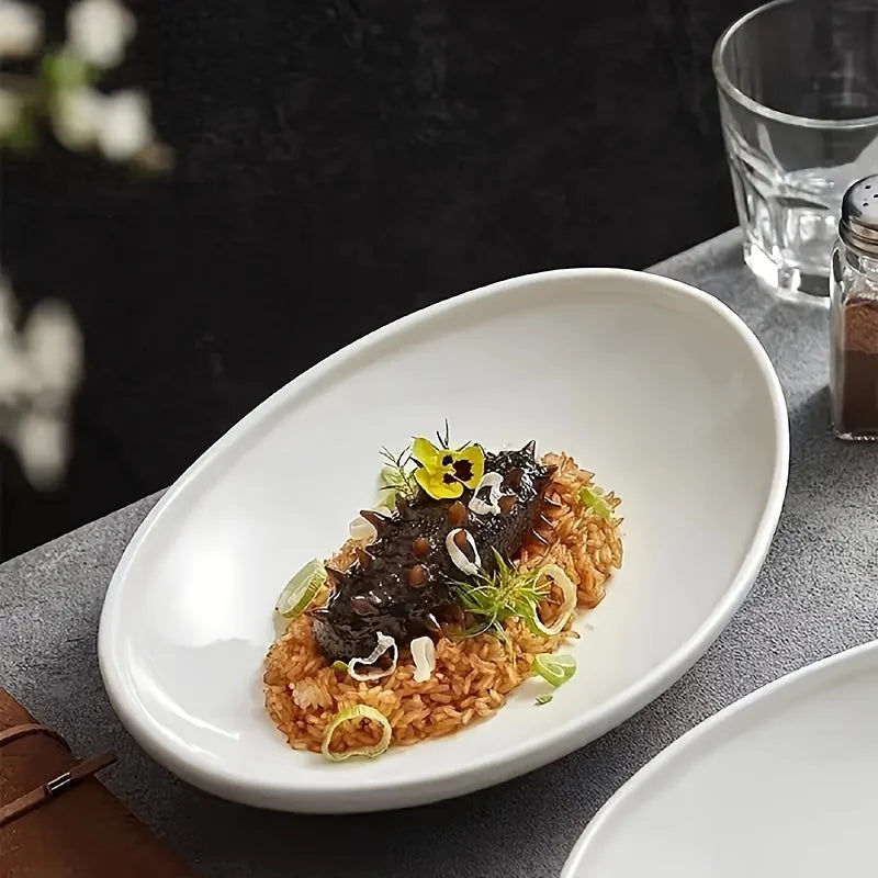 Sleek Oval Ceramic Plate Perfect for Any Meal LUNESCAPE