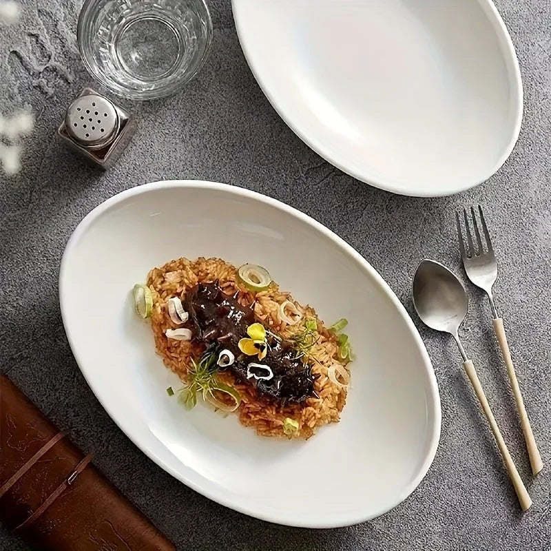 Sleek Oval Ceramic Plate Perfect for Any Meal LUNESCAPE