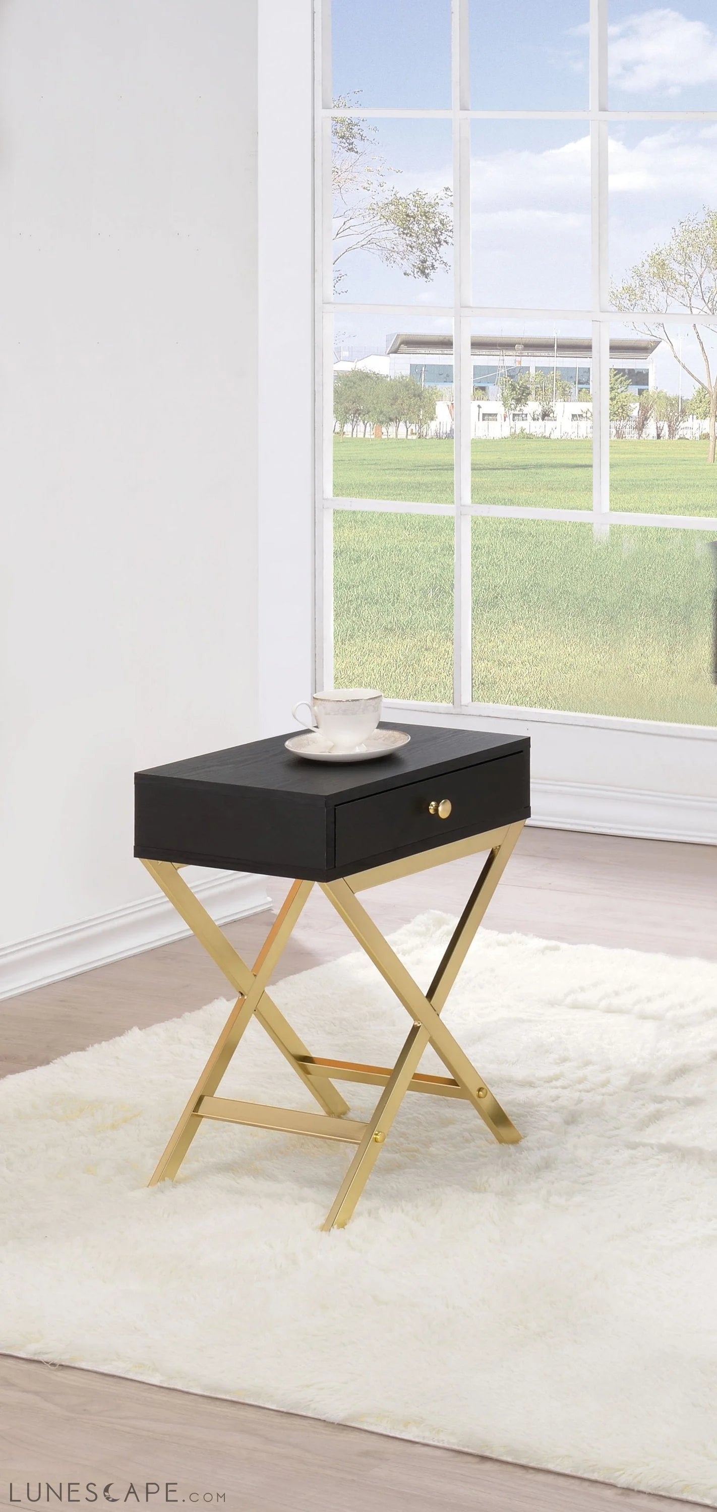 Sleek White and Brass End or Side Table LUNESCAPE