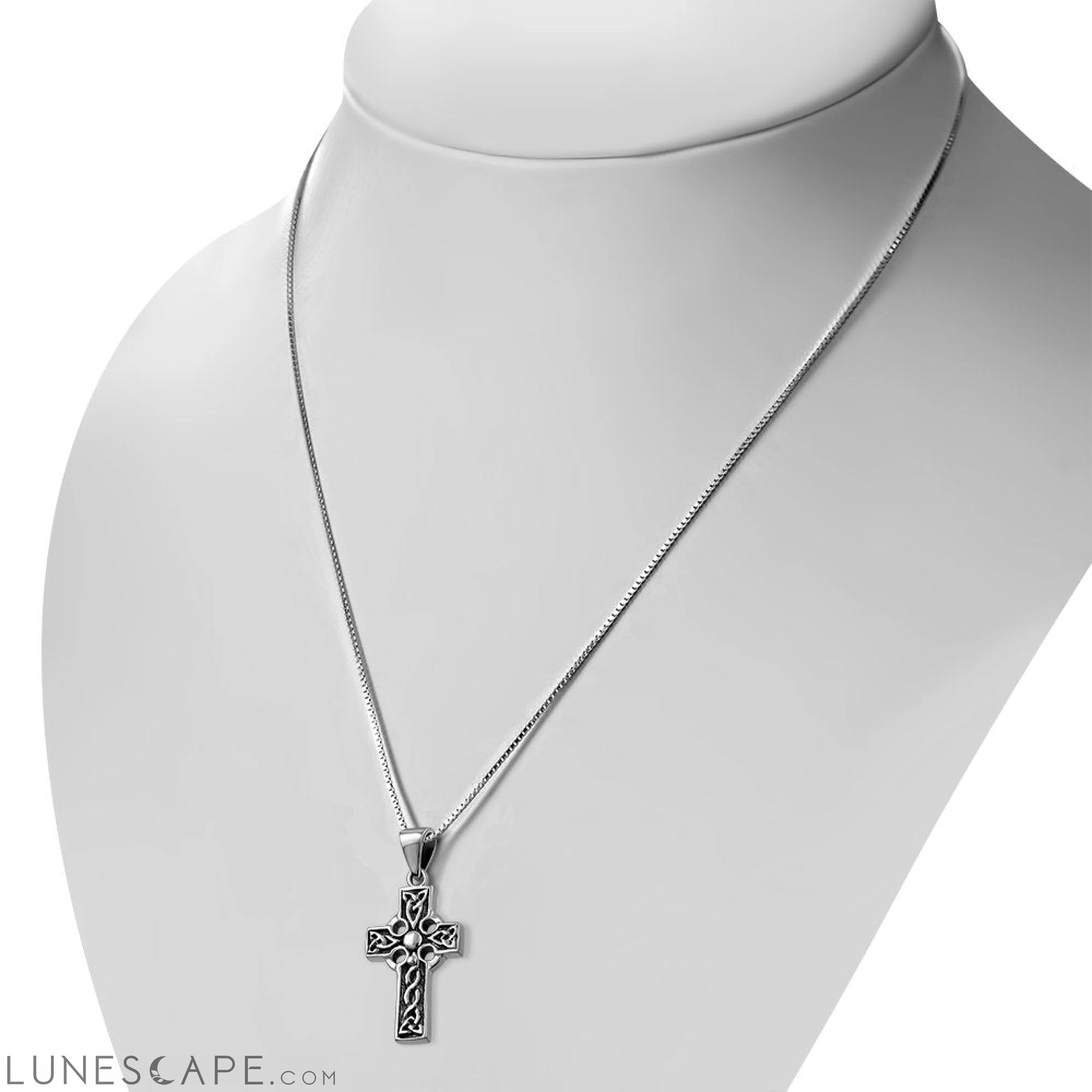 Small Celtic Knot Cross Silver Pendant LUNESCAPE