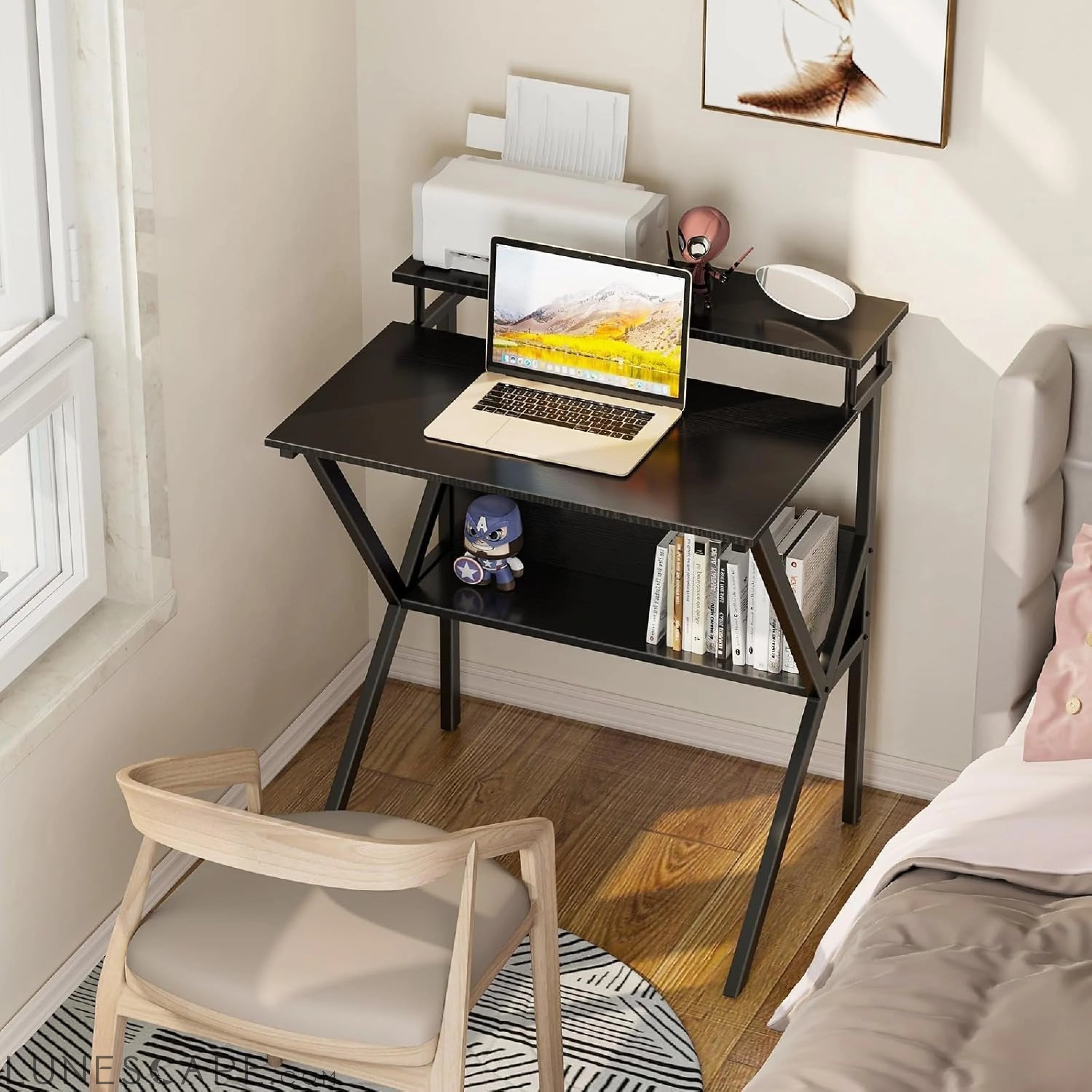 Small Computer Desk, 27.5 Inch, Compact Tiny Study Desk with Storage LUNESCAPE