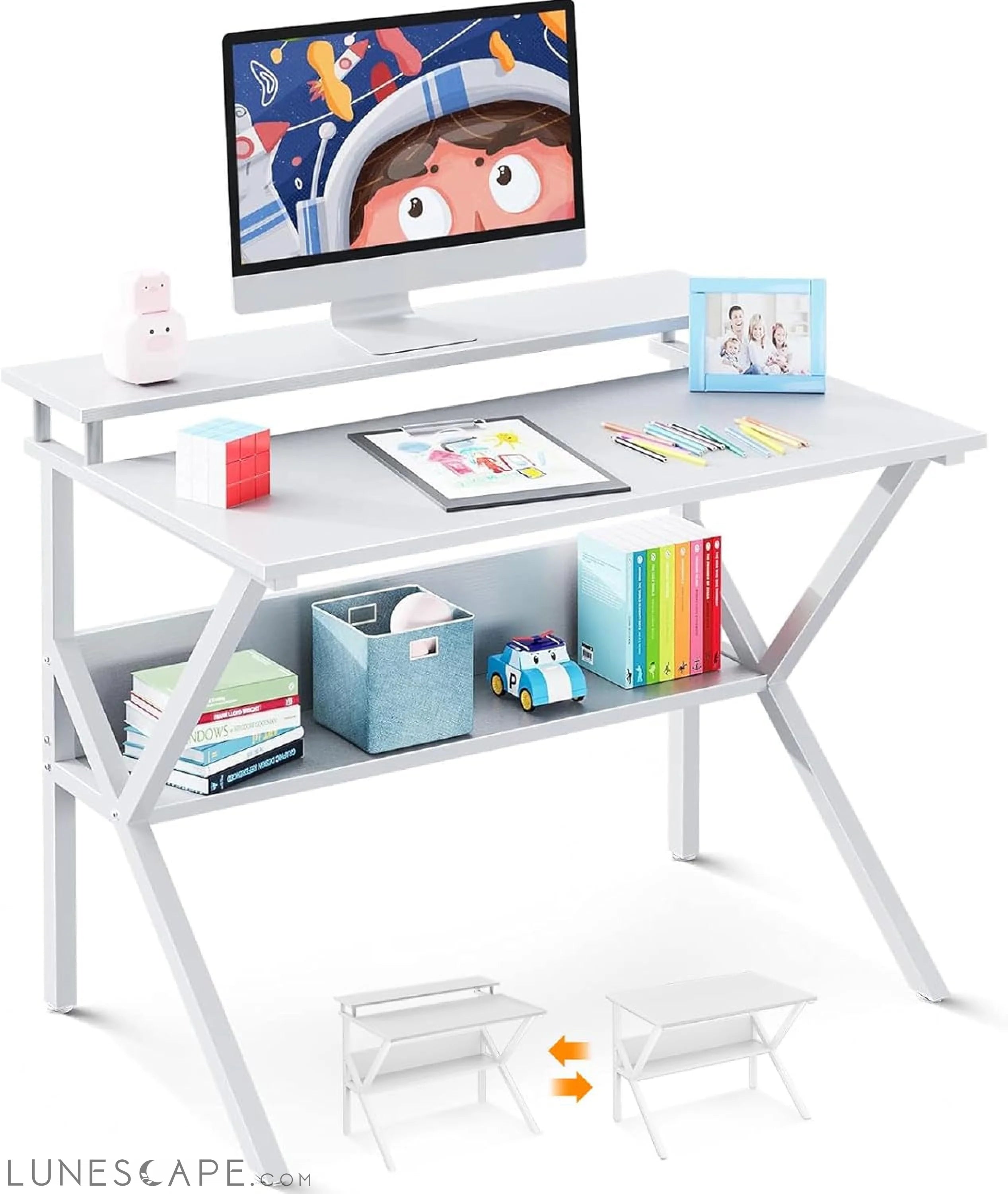 Small Computer Desk, 27.5 Inch Desk for Small Spaces with Storage, LUNESCAPE
