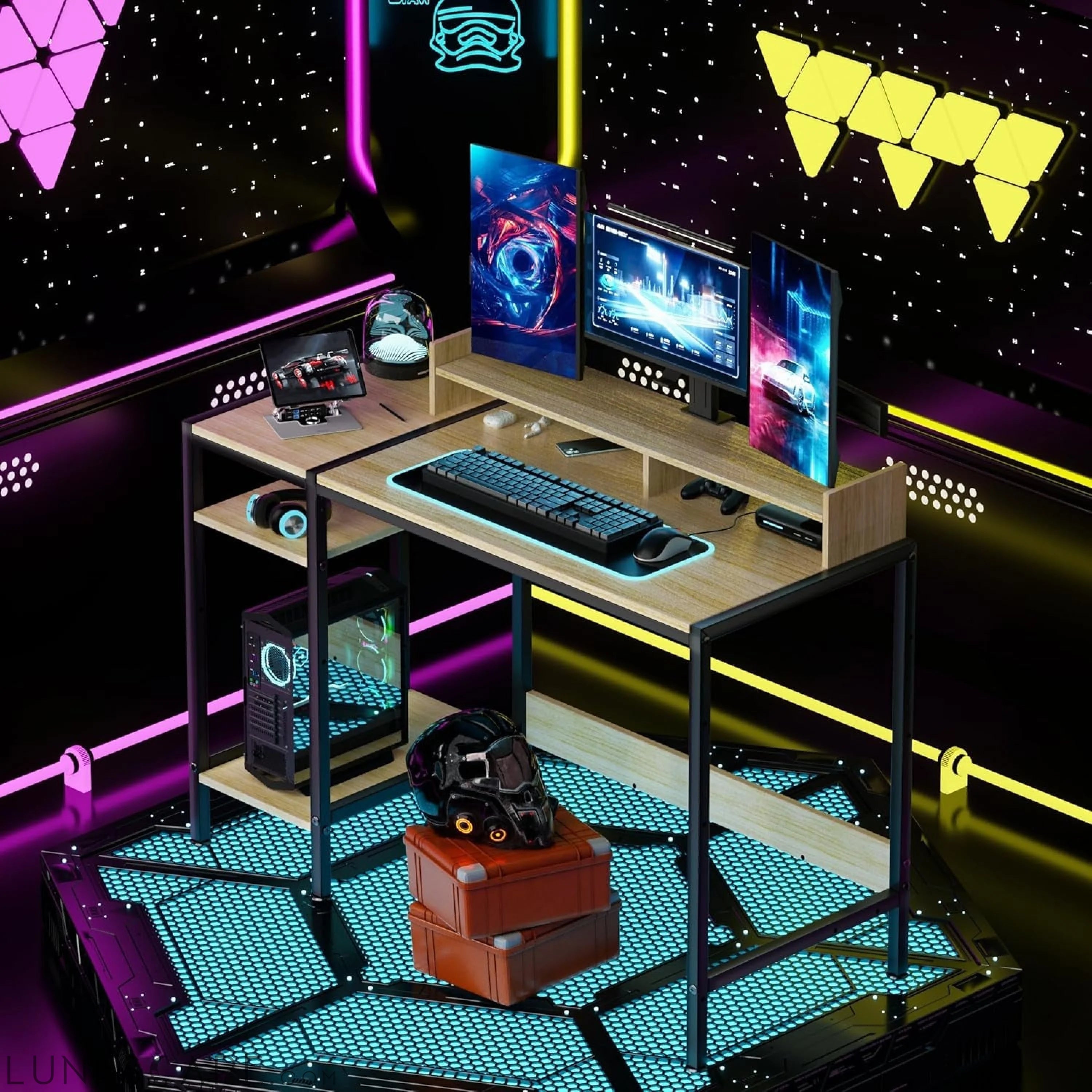 Small Computer Gaming Desk - 47” Home Office Desk with Storage, LUNESCAPE