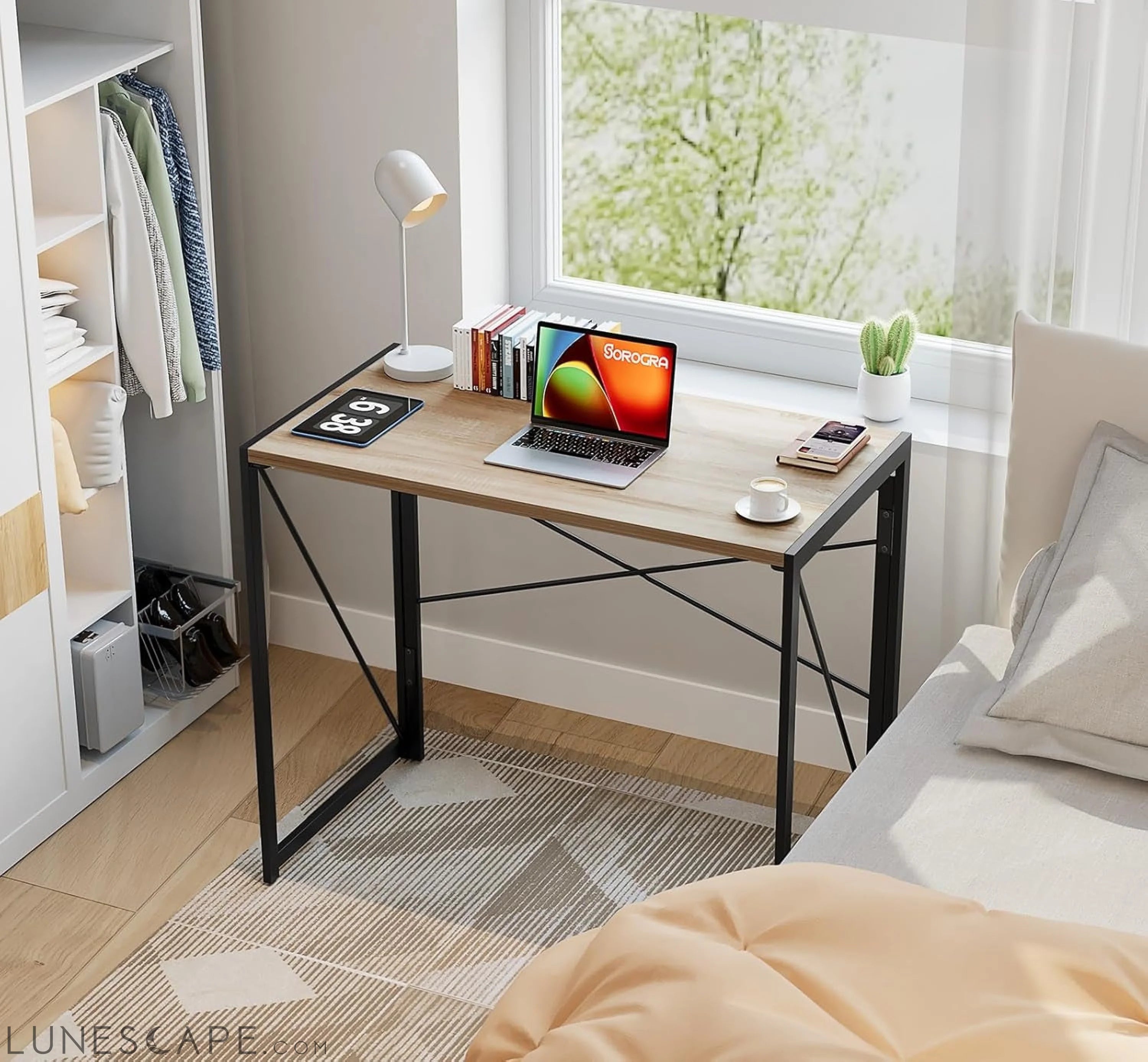 Small Folding Desk 31.5 Inch No Assembly Required Computer Desks, LUNESCAPE