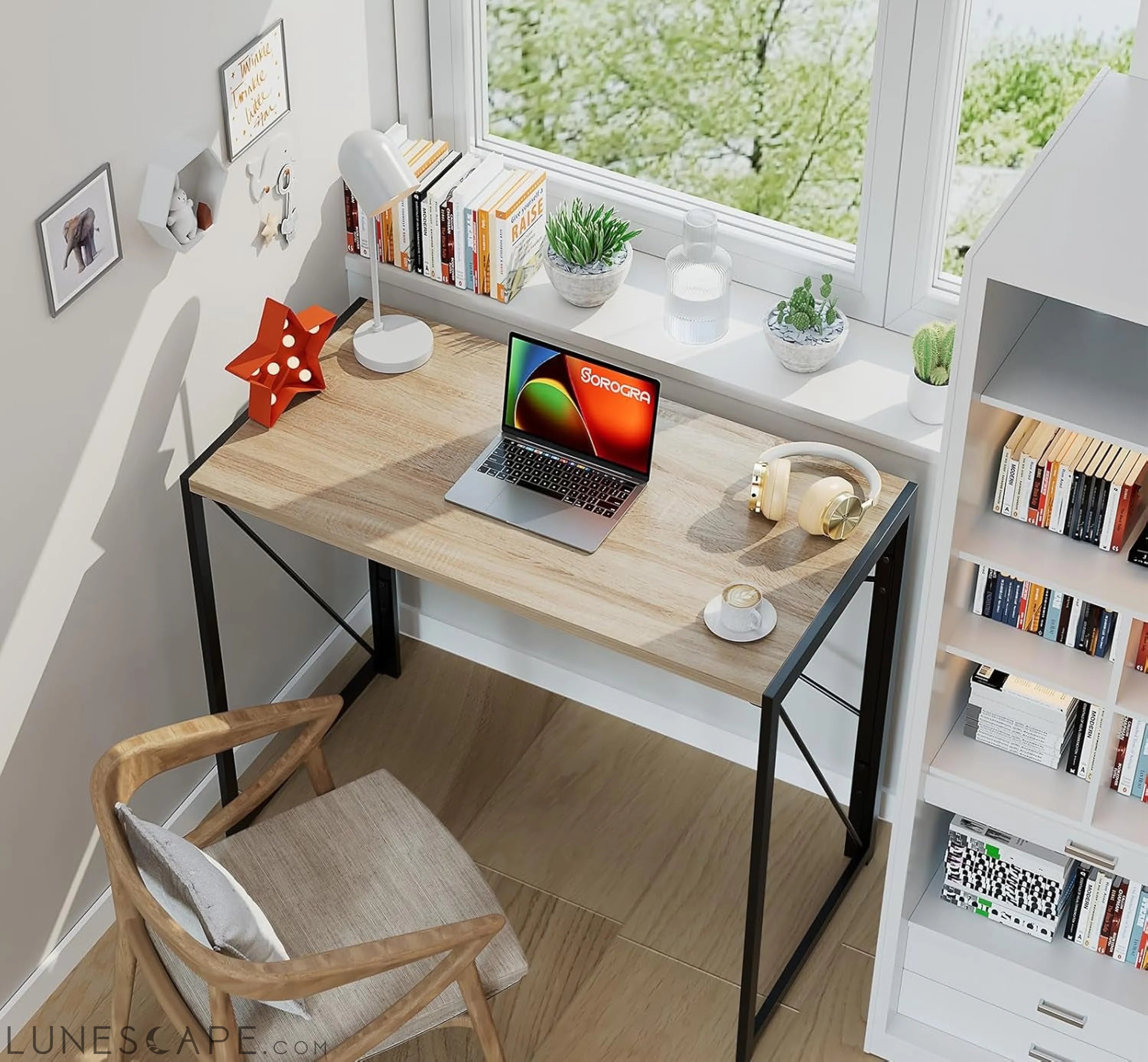 Small Folding Desk 31.5 Inch No Assembly Required Computer Desks, LUNESCAPE