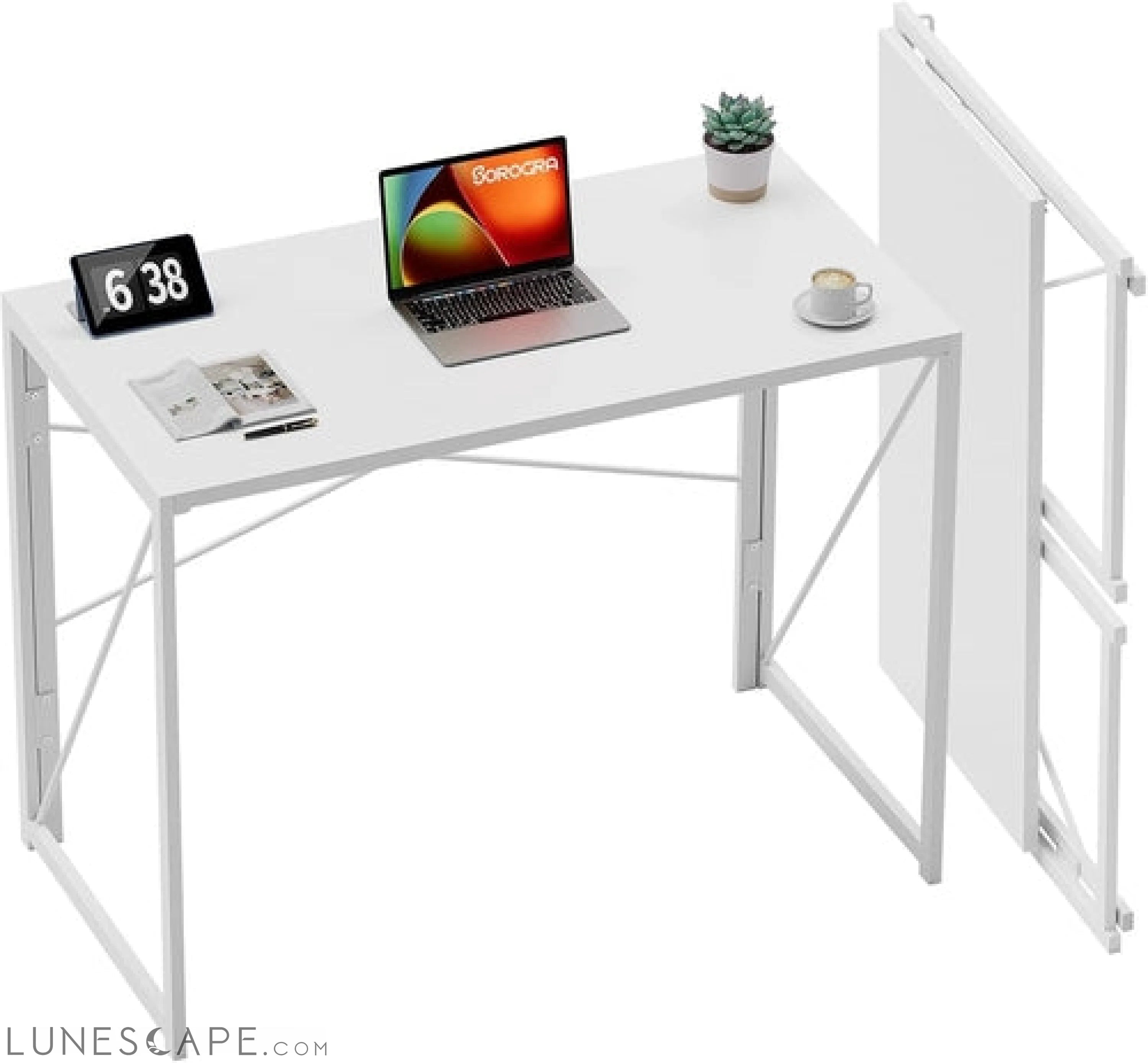 Small Folding Desk 31.5 Inch White Desks, No Assembly Required LUNESCAPE