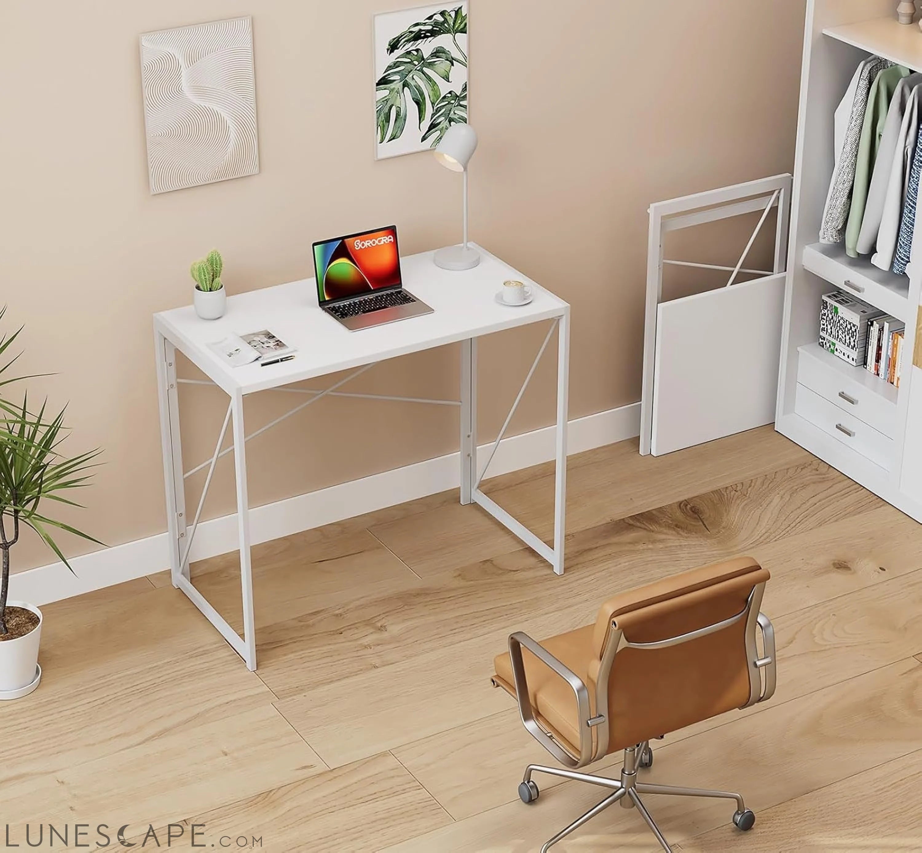 Small Folding Desk 31.5 Inch White Desks, No Assembly Required LUNESCAPE