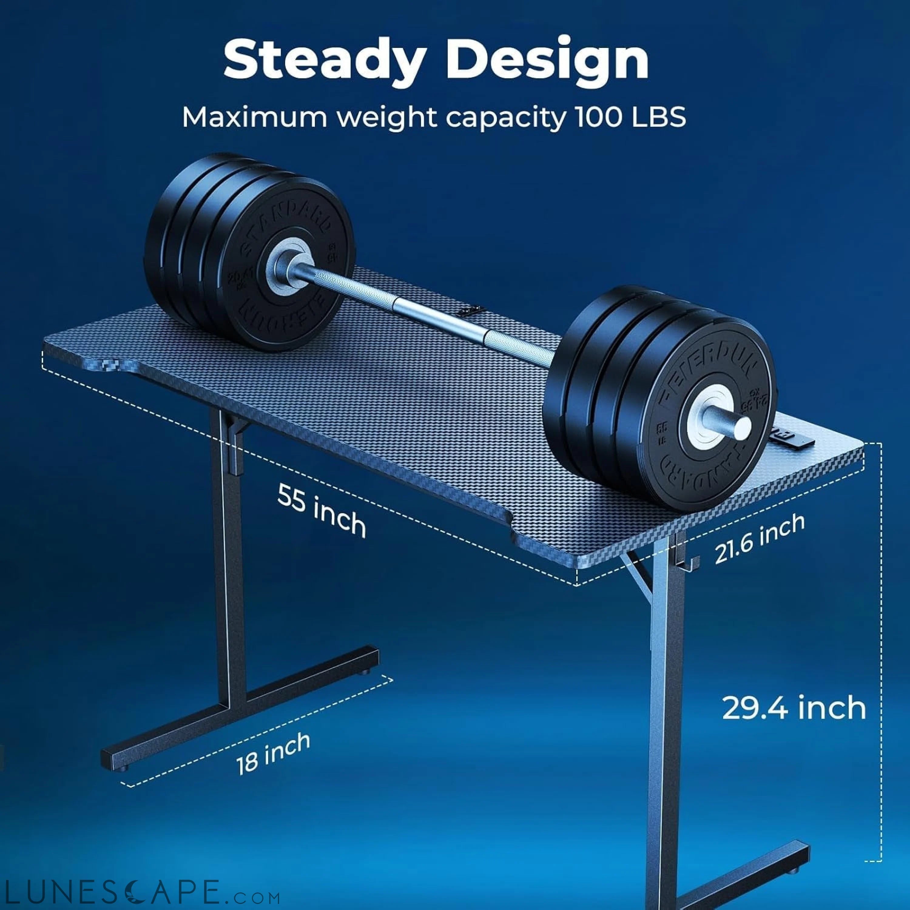 Small Gaming Desk with LED Lights & Power Outlets, 55 Inch Computer LUNESCAPE