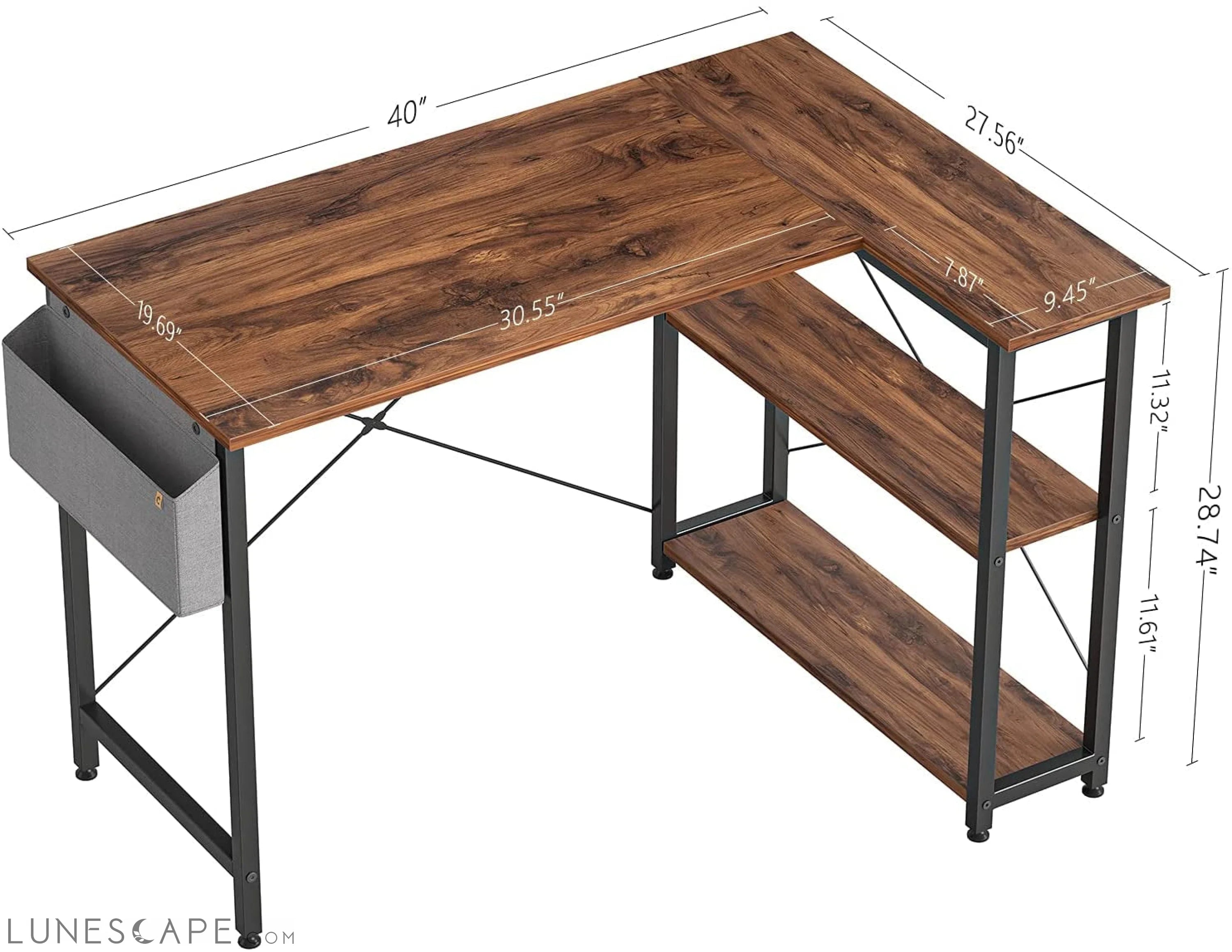 Small L-Shaped Desk with Storage Shelves LUNESCAPE
