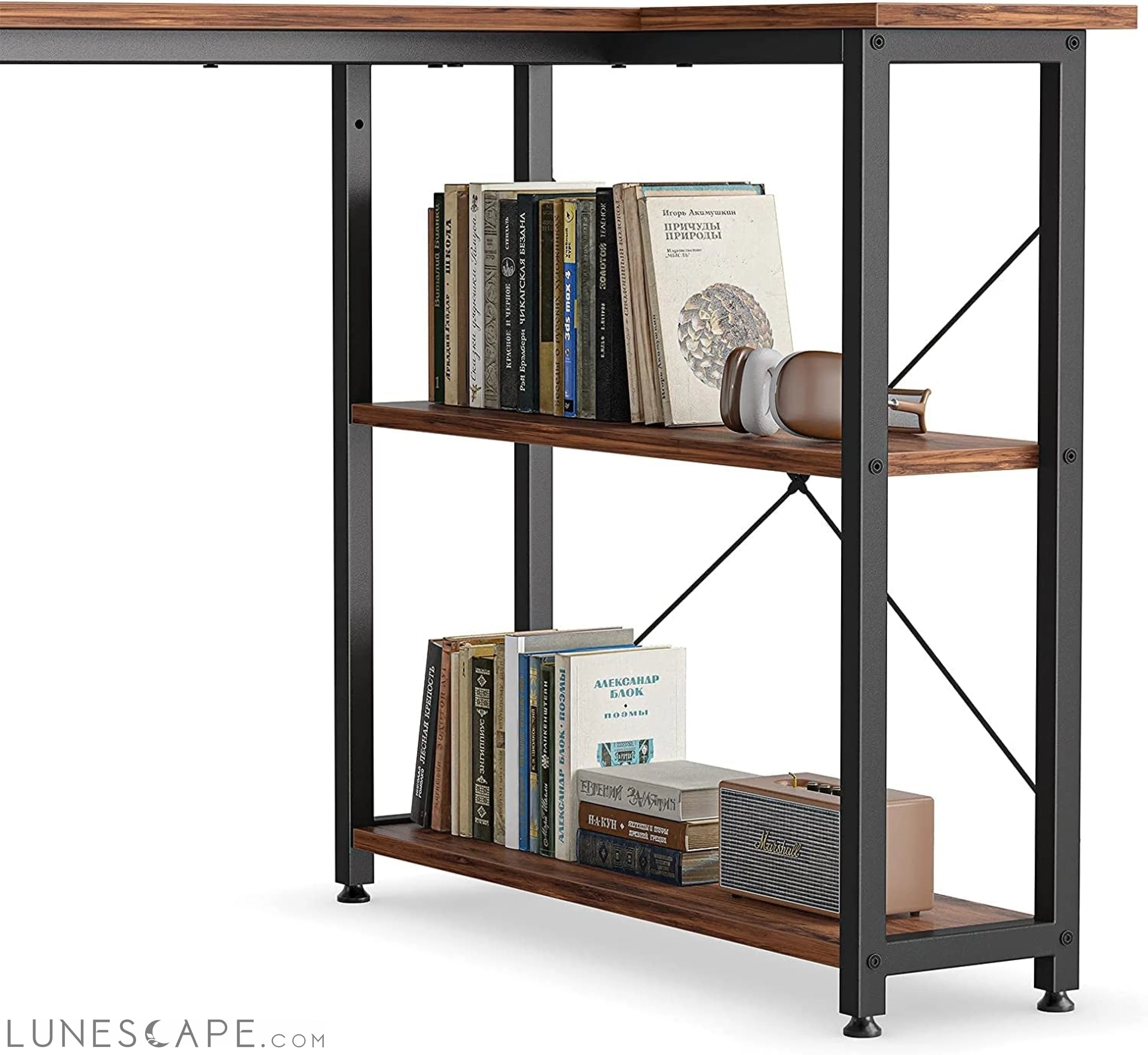 Small L-Shaped Desk with Storage Shelves LUNESCAPE