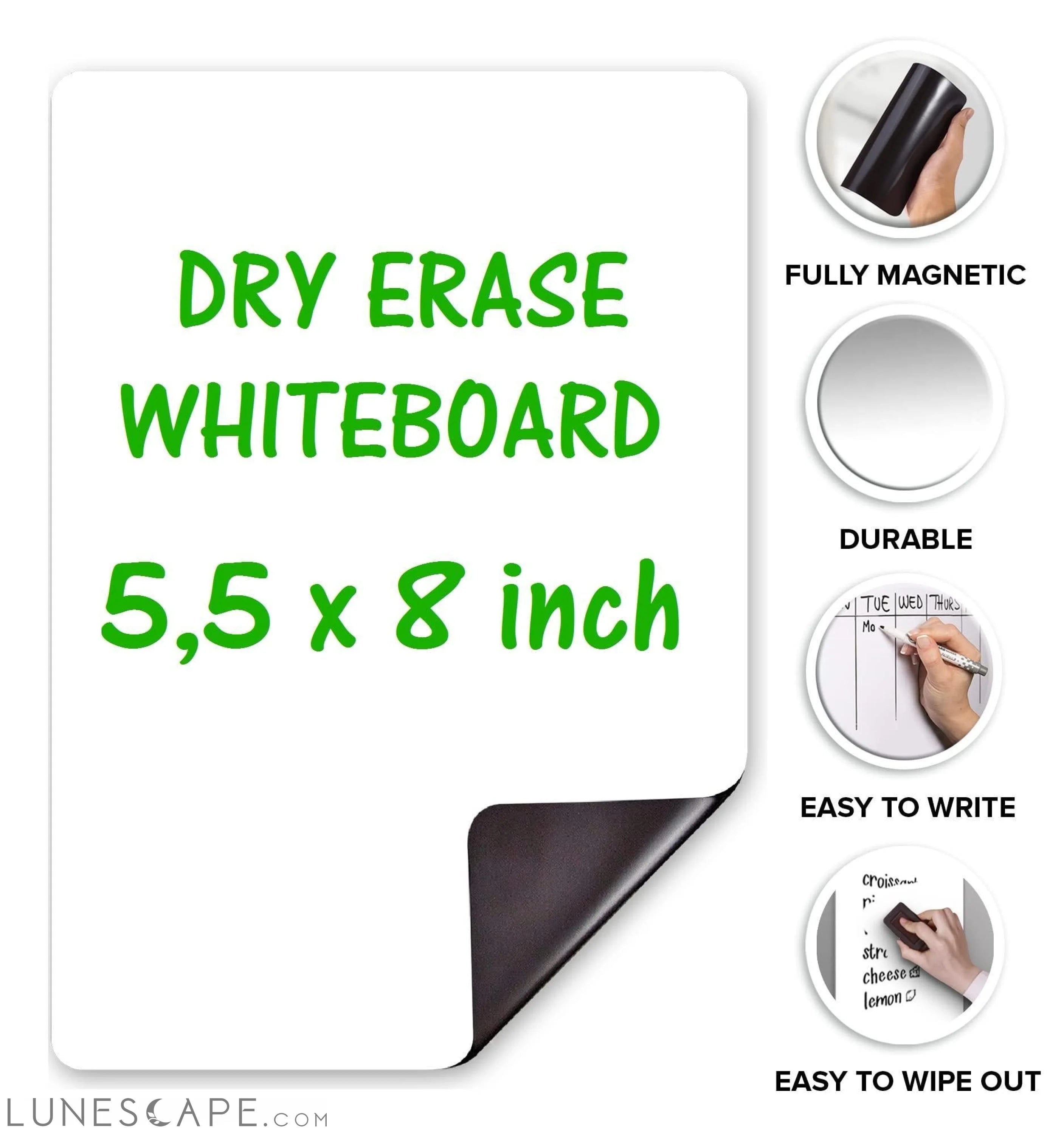 Small Magnetic Whiteboard for Fridge 5.5x8 in Dry Erase Board for LUNESCAPE