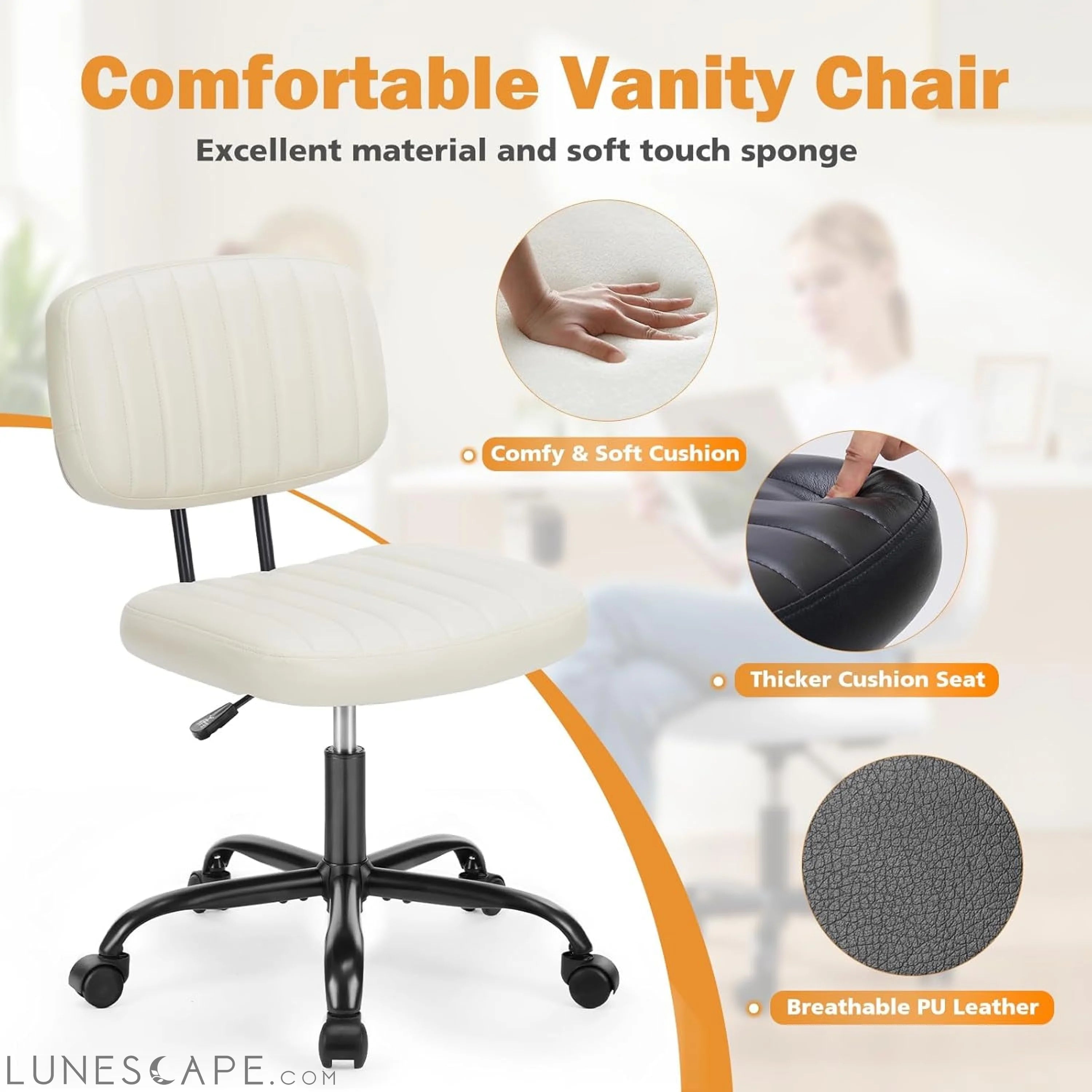 Small Office Computer Desk Chair with Wheels and Lumbar Support, Comfy LUNESCAPE