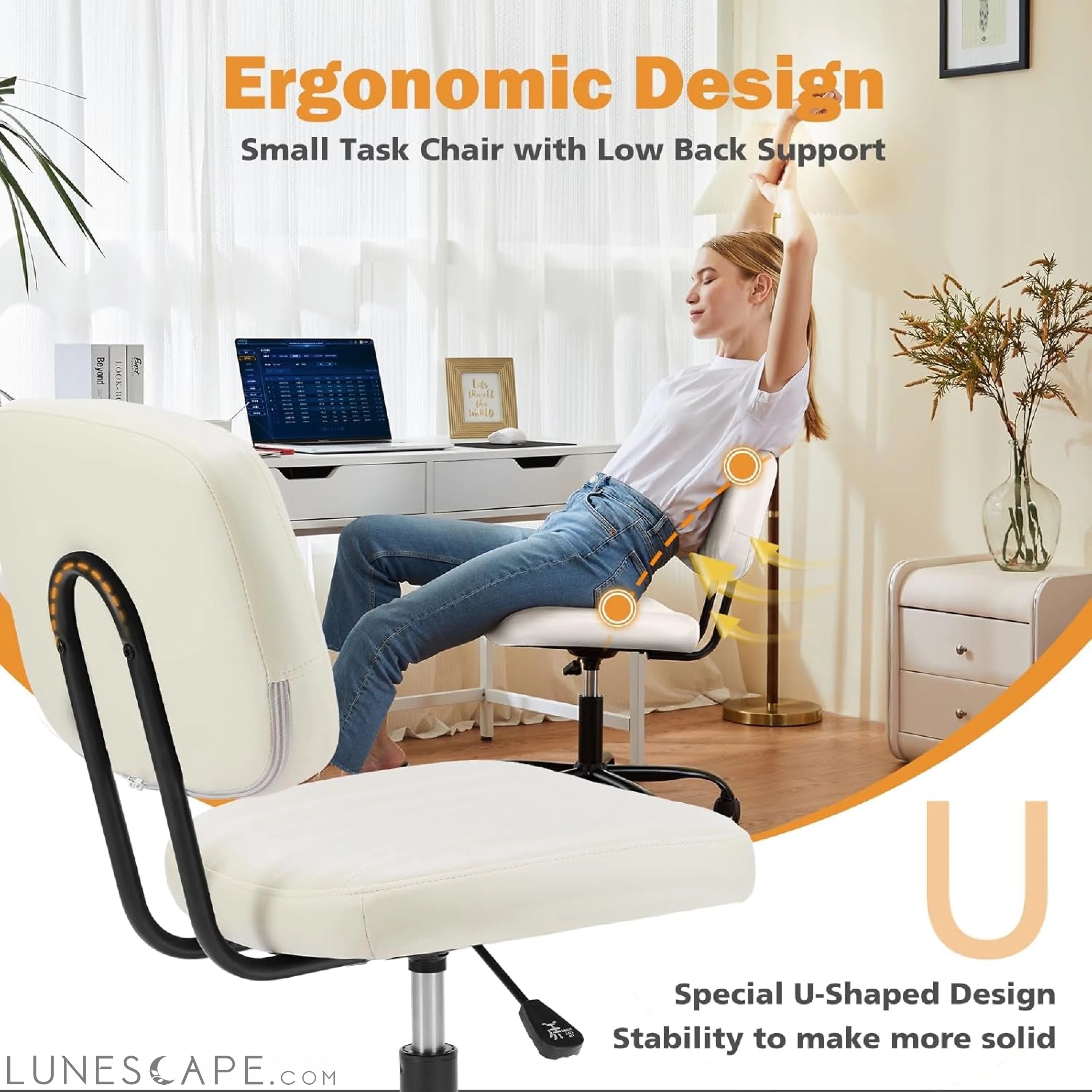 Small Office Computer Desk Chair with Wheels and Lumbar Support, Comfy LUNESCAPE