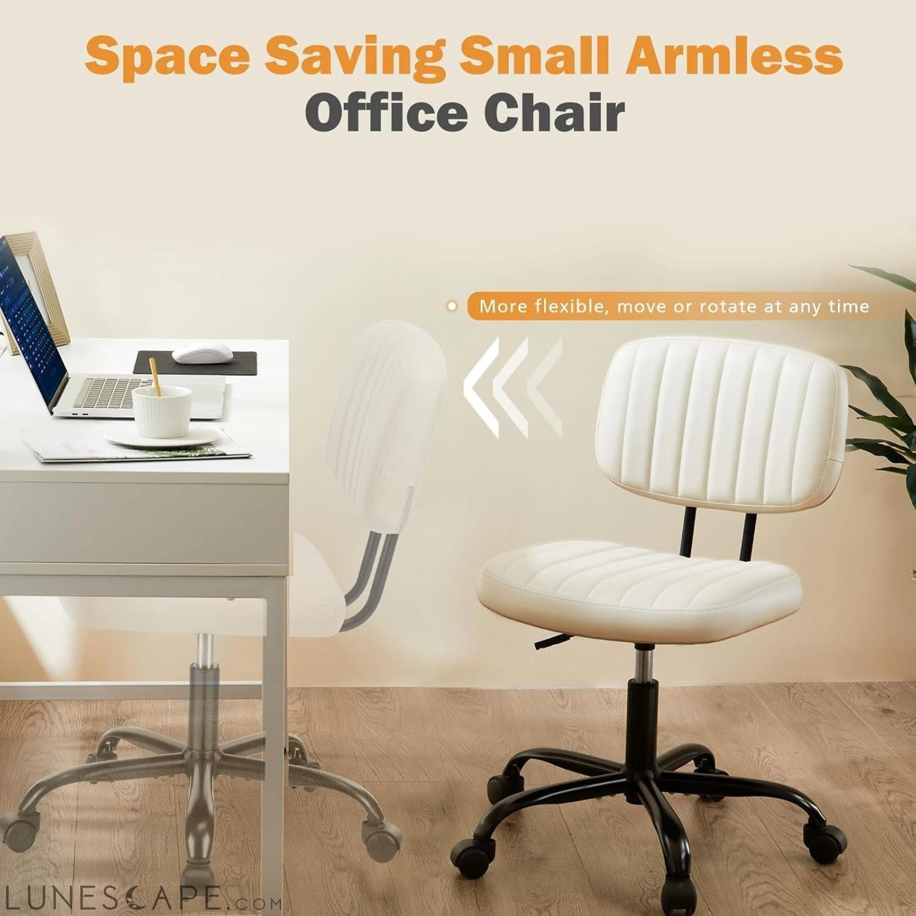 Small Office Computer Desk Chair with Wheels and Lumbar Support, Comfy LUNESCAPE