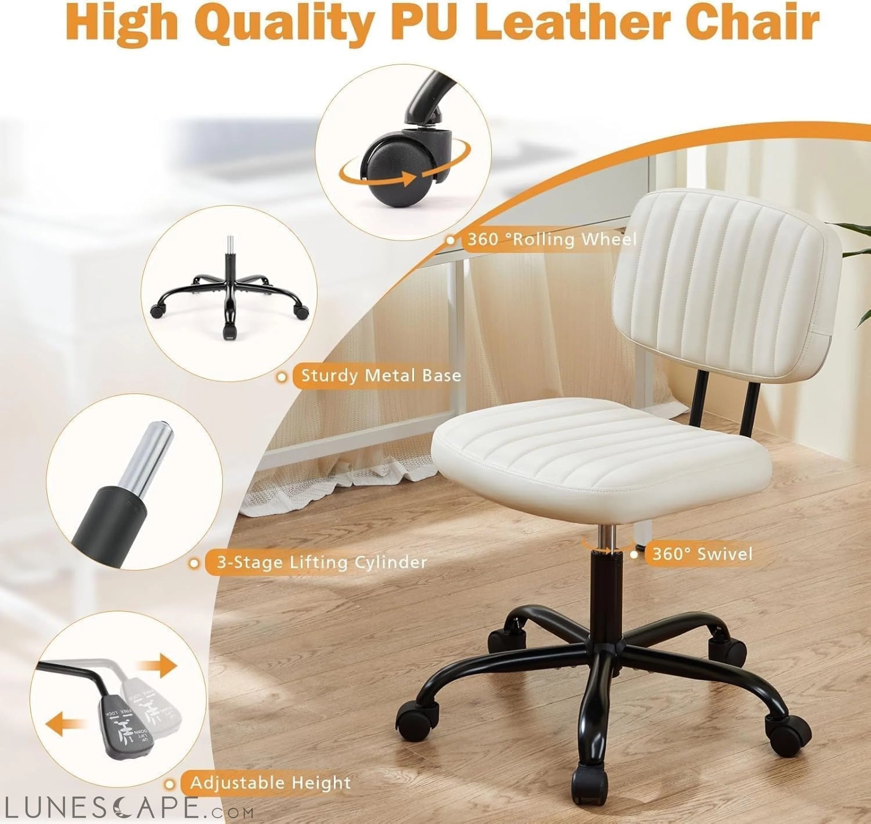 Small Office Computer Desk Chair with Wheels and Lumbar Support, Comfy LUNESCAPE