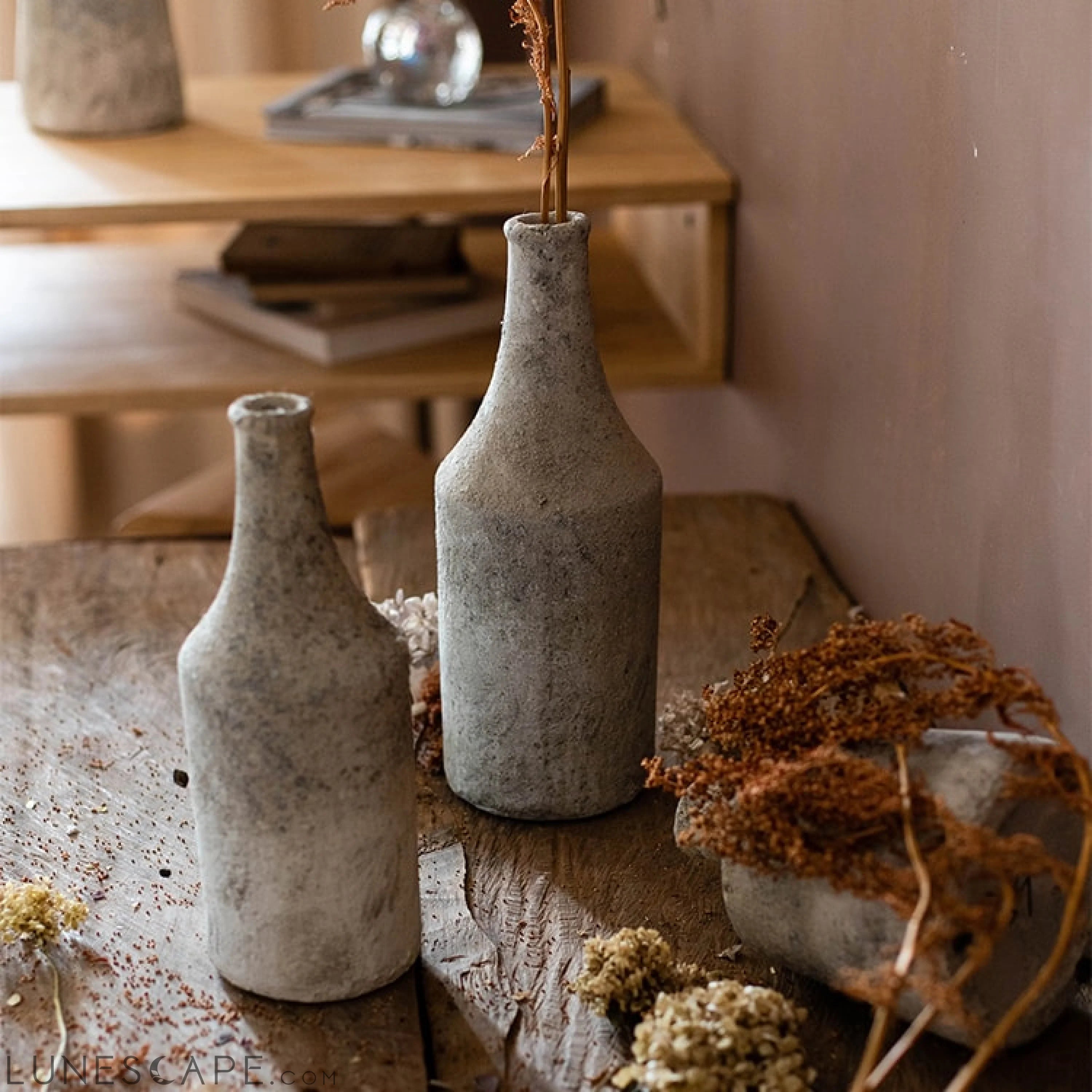 Small Opening Rough Textured Dried Flower Vase LUNESCAPE