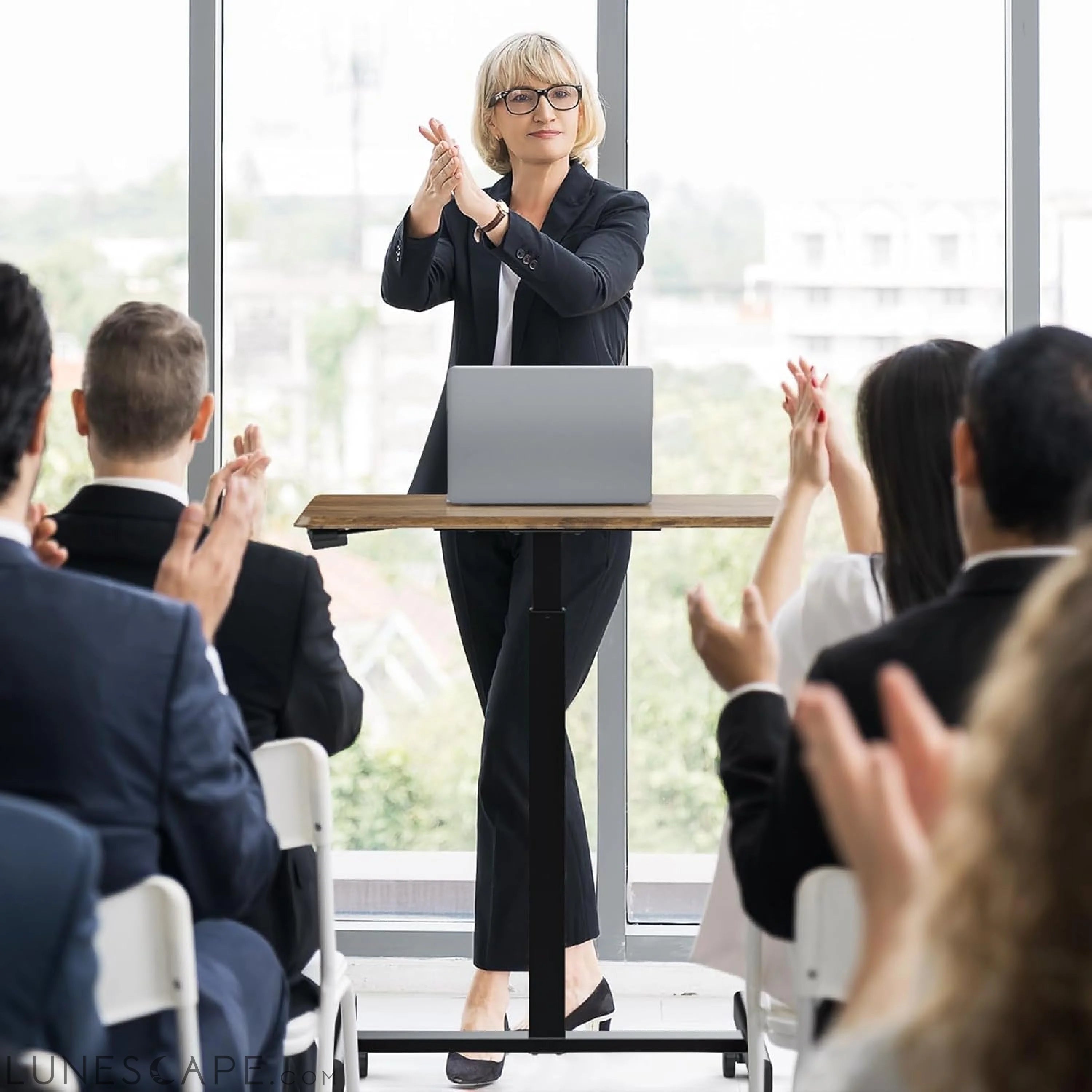 Small Standing Desk Mobile Portable Rolling Laptop Desk on Wheels, LUNESCAPE