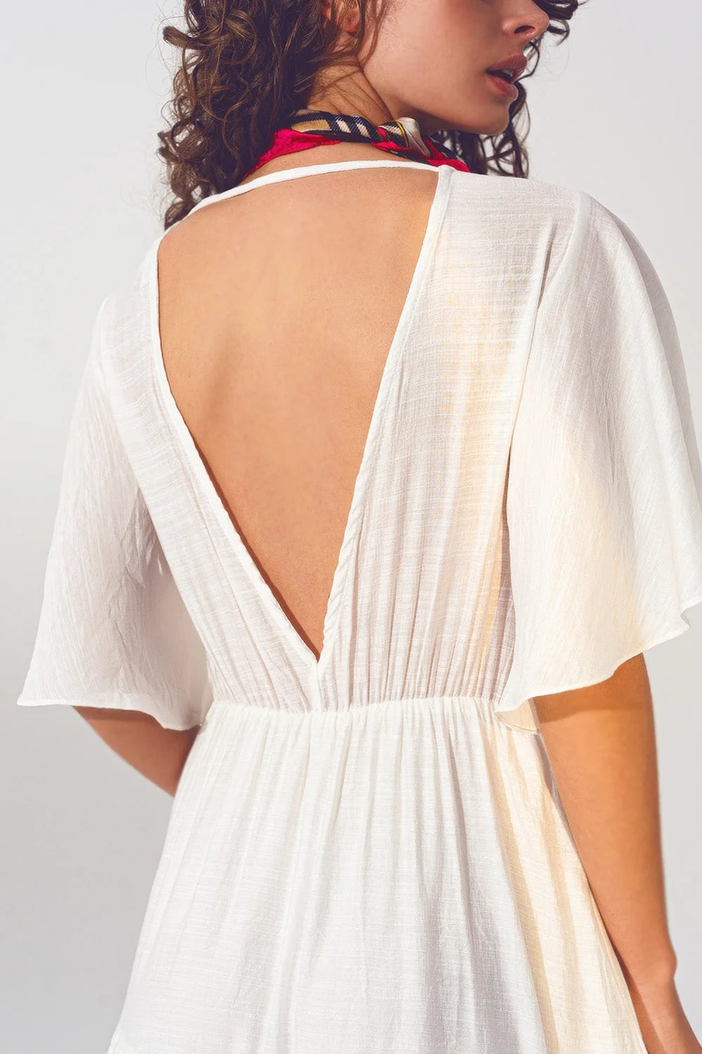 Smock v Neck Maxi Dress in White LUNESCAPE