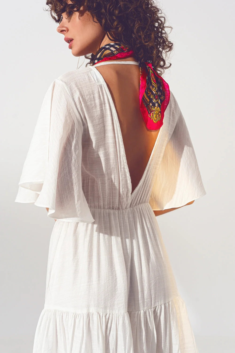 Smock v Neck Maxi Dress in White LUNESCAPE