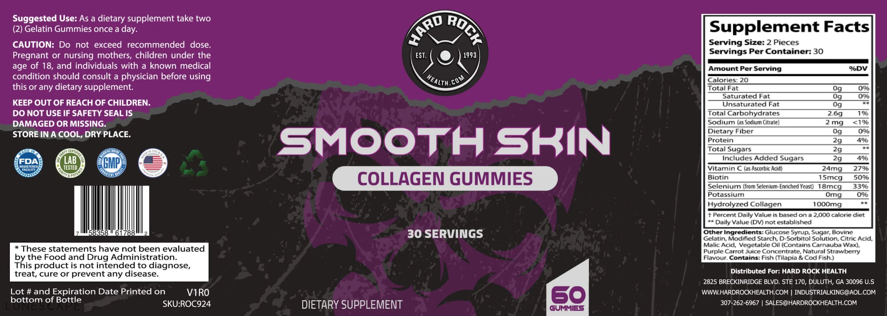 Smooth Skin Collagen Gummies With Vitamin C- 60 Gummies LUNESCAPE