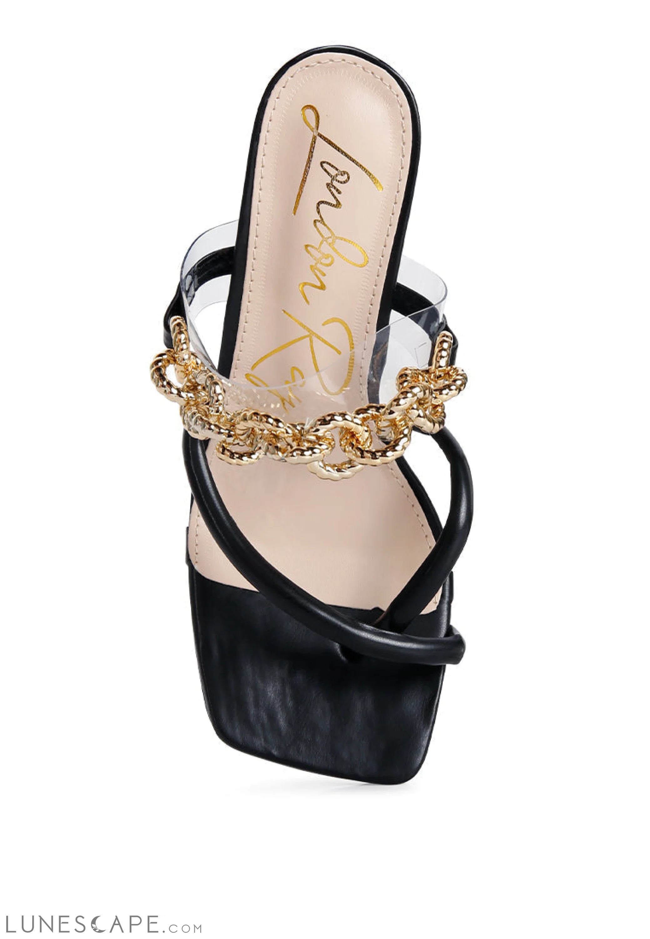 Social Bee Link Chain Embellished Heel Sandals LUNESCAPE