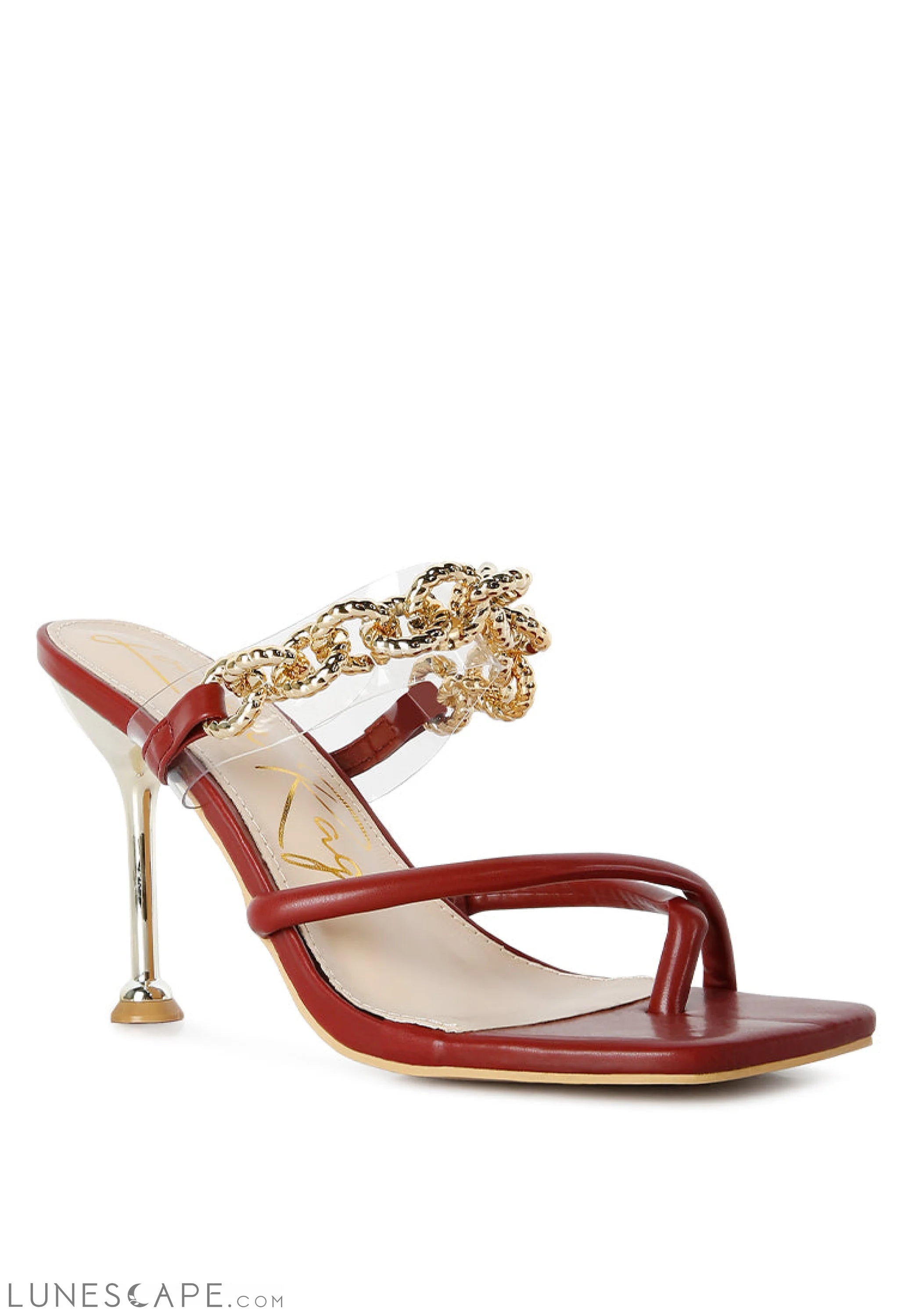 Social Bee Link Chain Embellished Heel Sandals LUNESCAPE