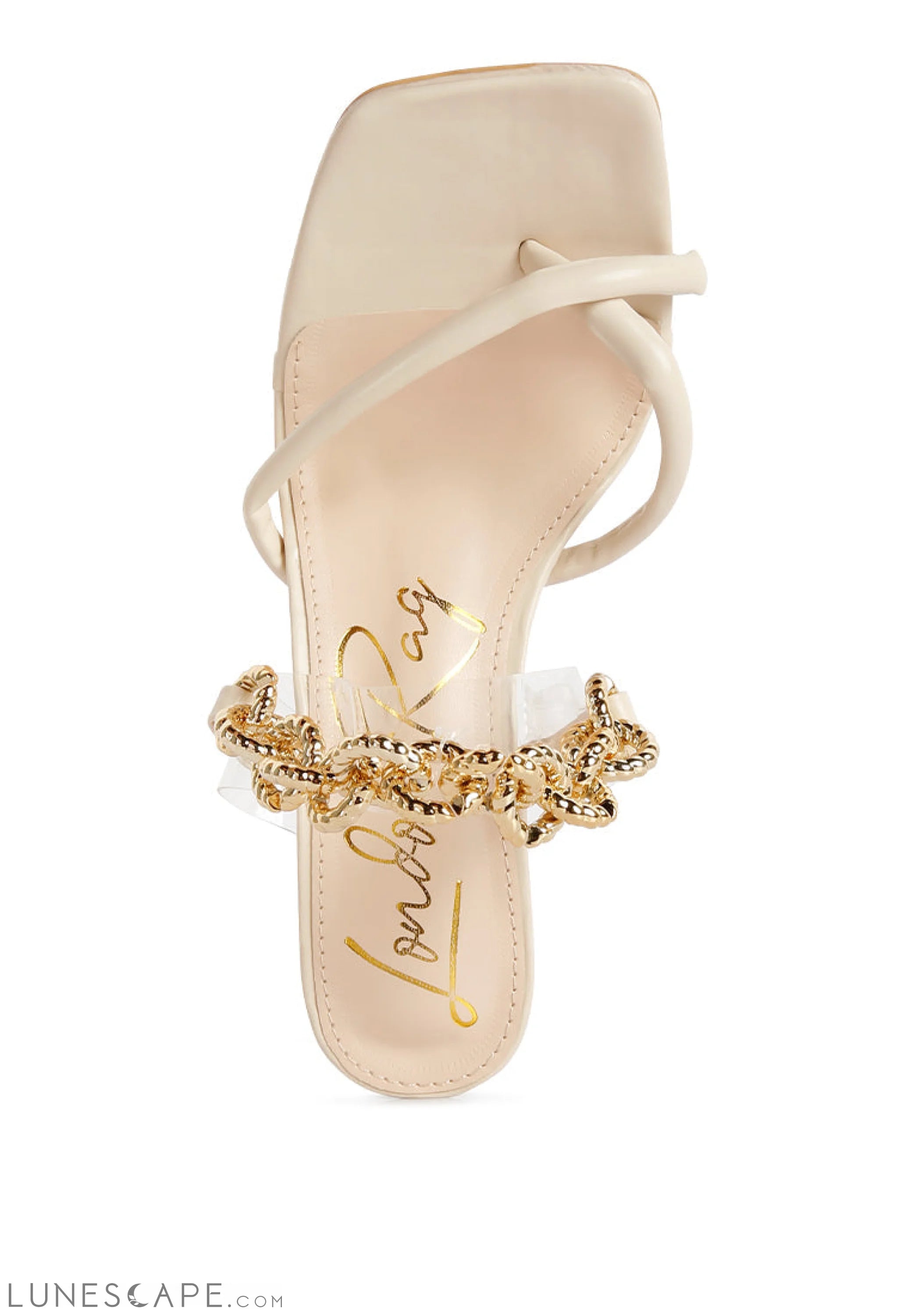 Social Bee Link Chain Embellished Heel Sandals LUNESCAPE