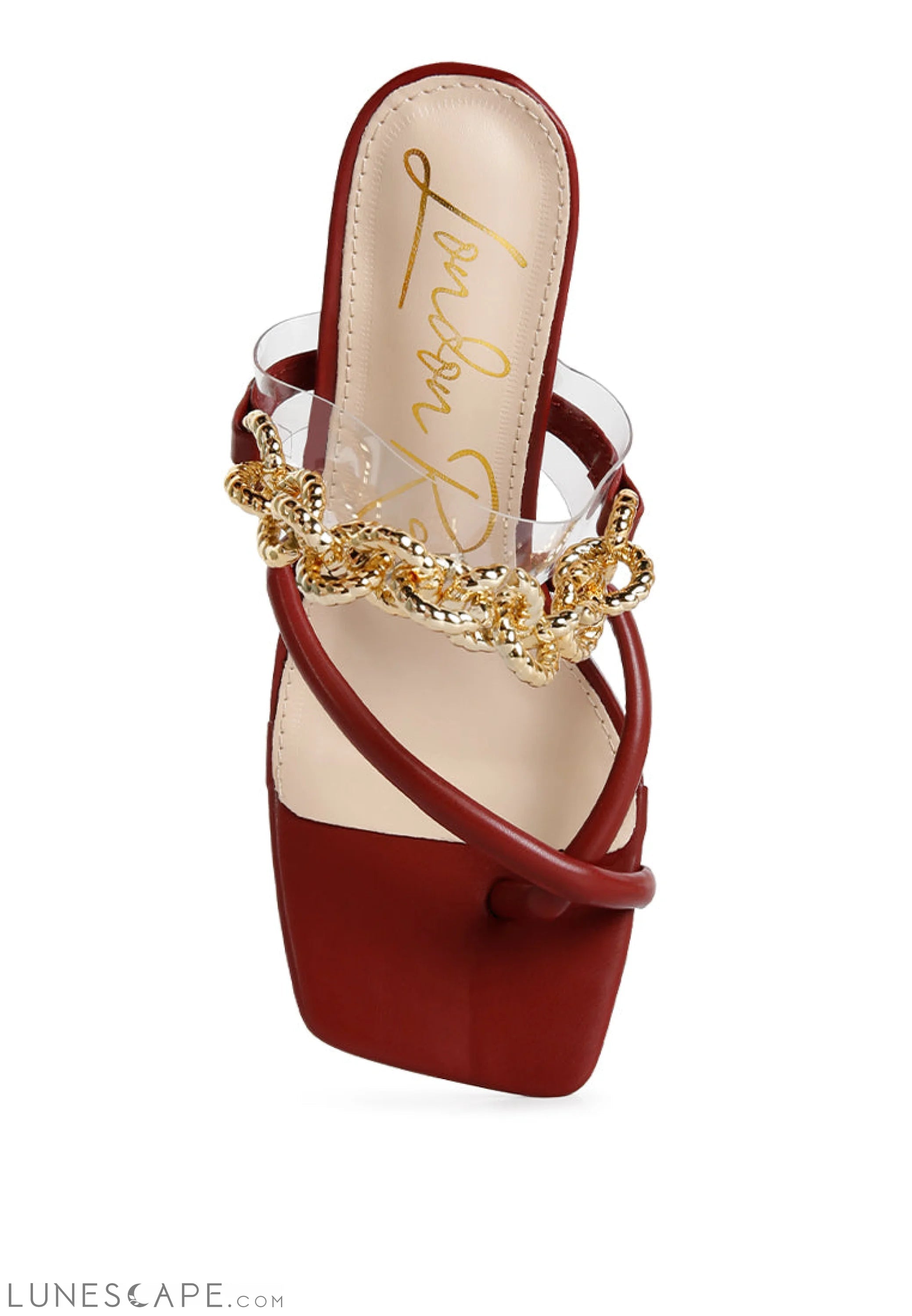 Social Bee Link Chain Embellished Heel Sandals LUNESCAPE