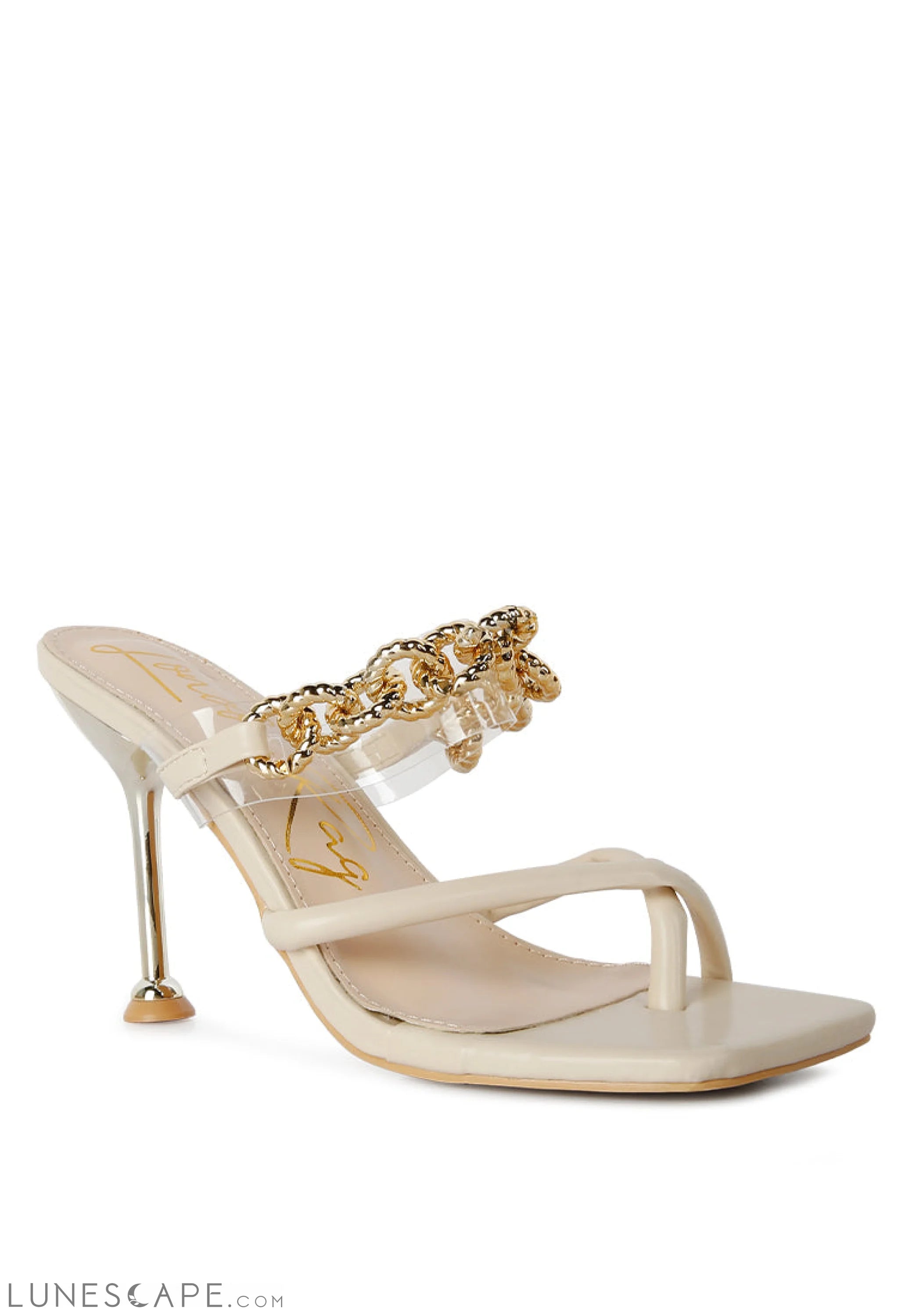 Social Bee Link Chain Embellished Heel Sandals LUNESCAPE