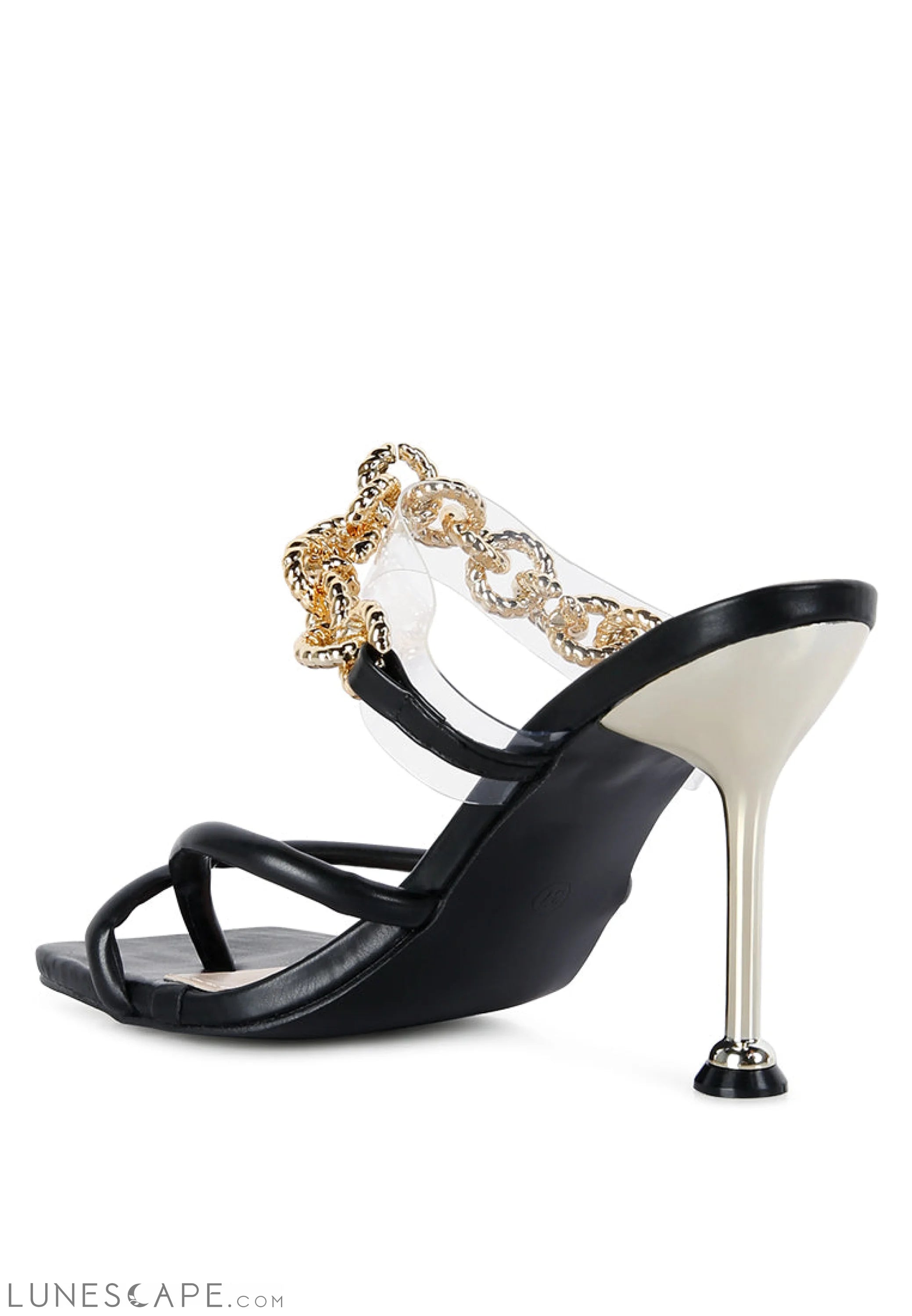 Social Bee Link Chain Embellished Heel Sandals LUNESCAPE