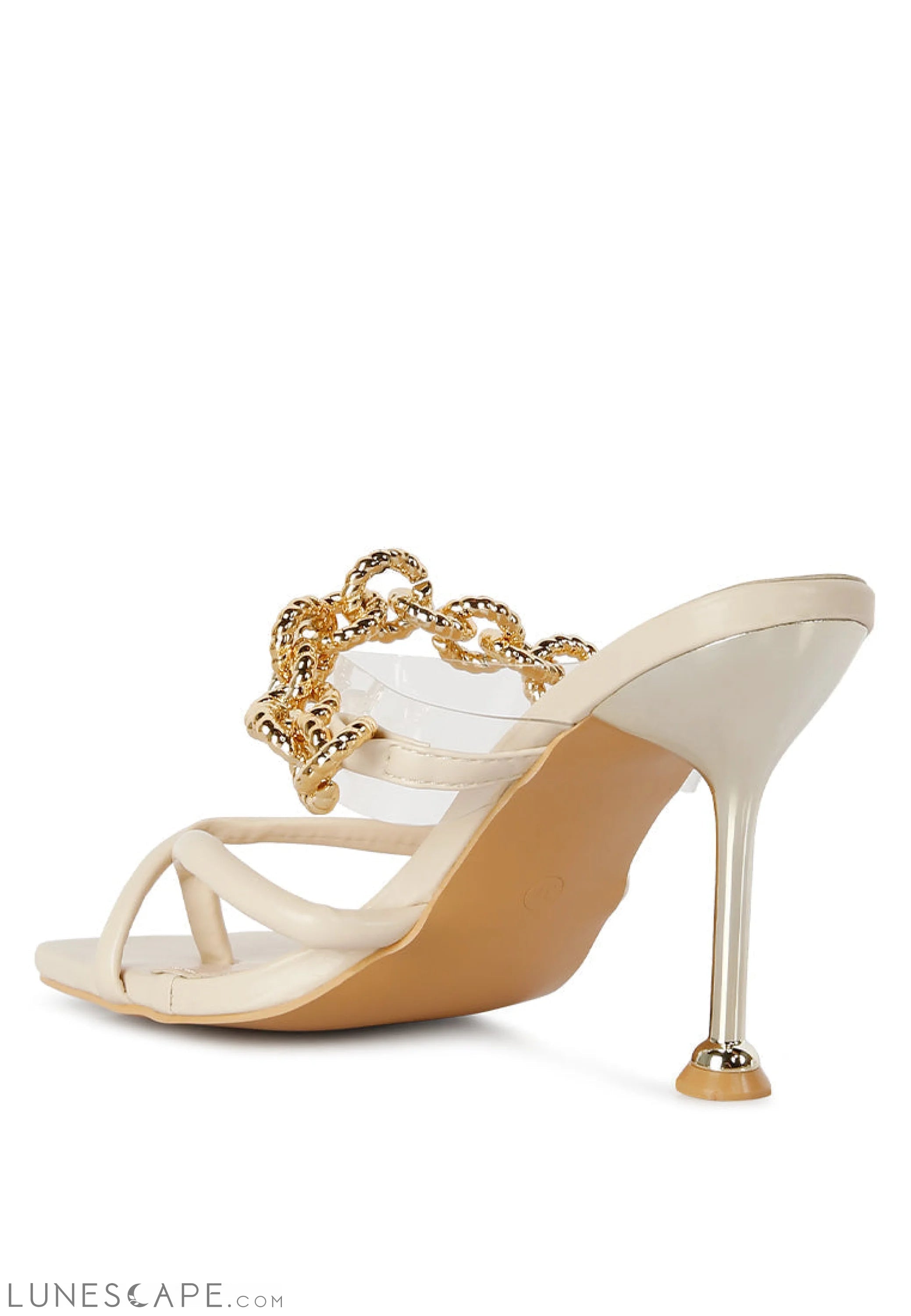 Social Bee Link Chain Embellished Heel Sandals LUNESCAPE
