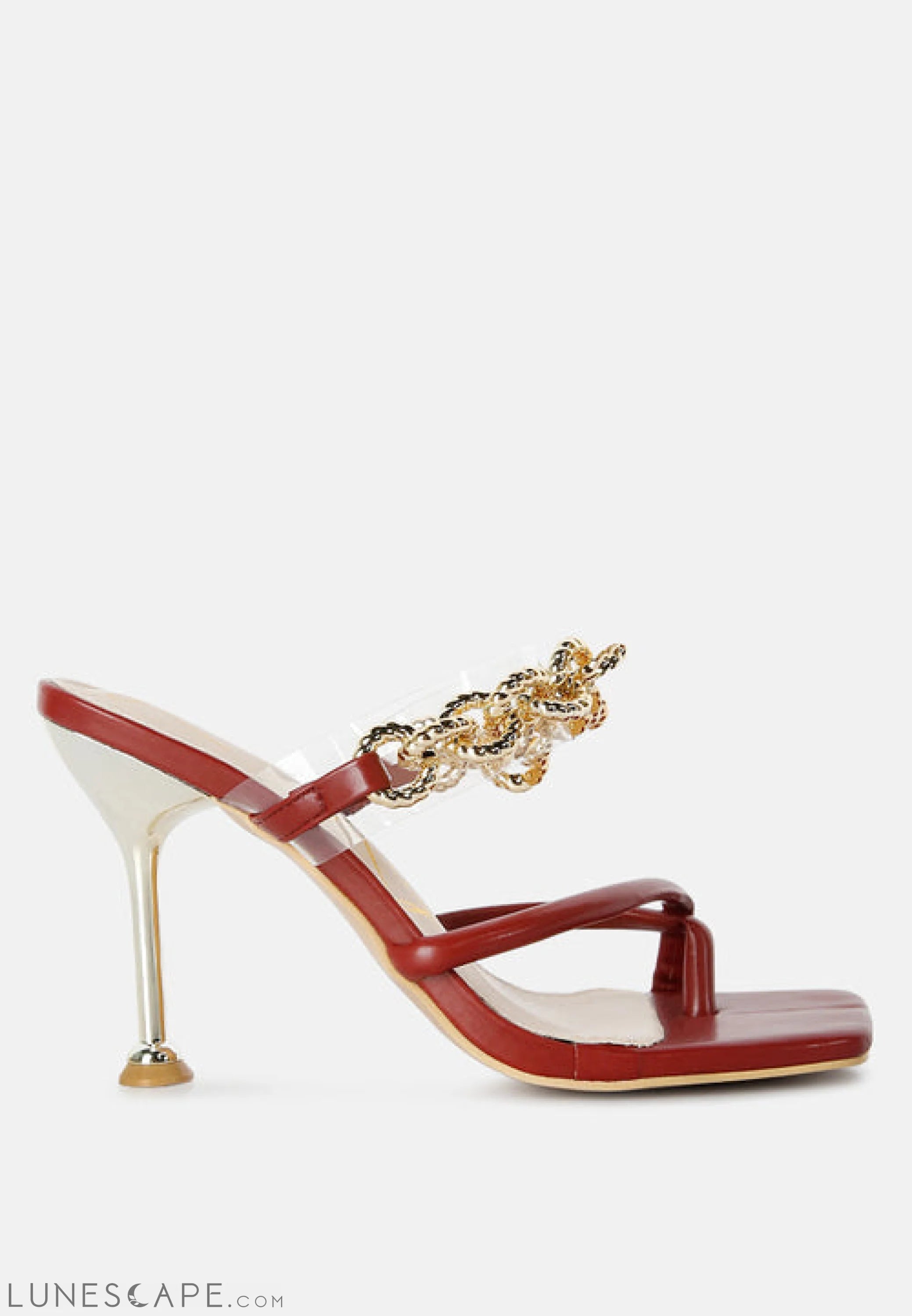Social Bee Link Chain Embellished Heel Sandals LUNESCAPE