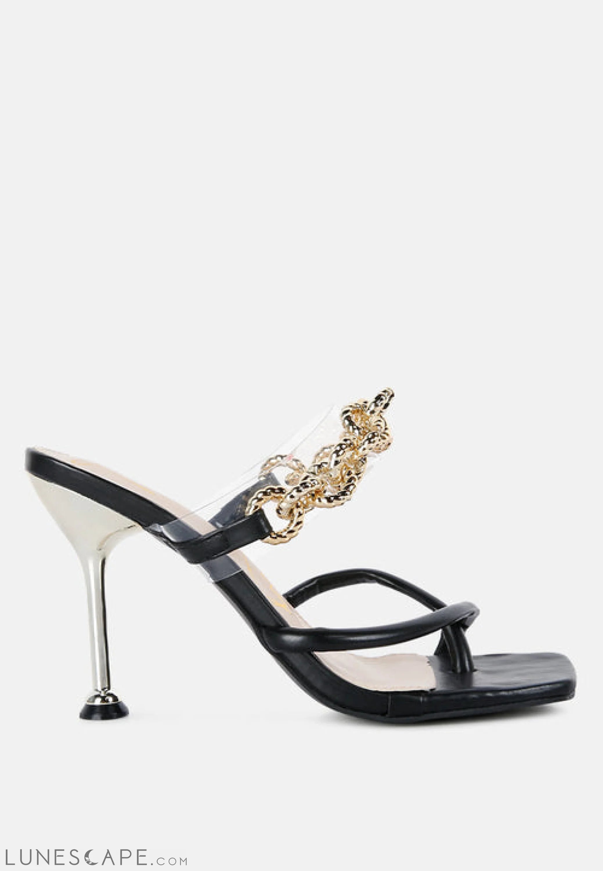 Social Bee Link Chain Embellished Heel Sandals LUNESCAPE